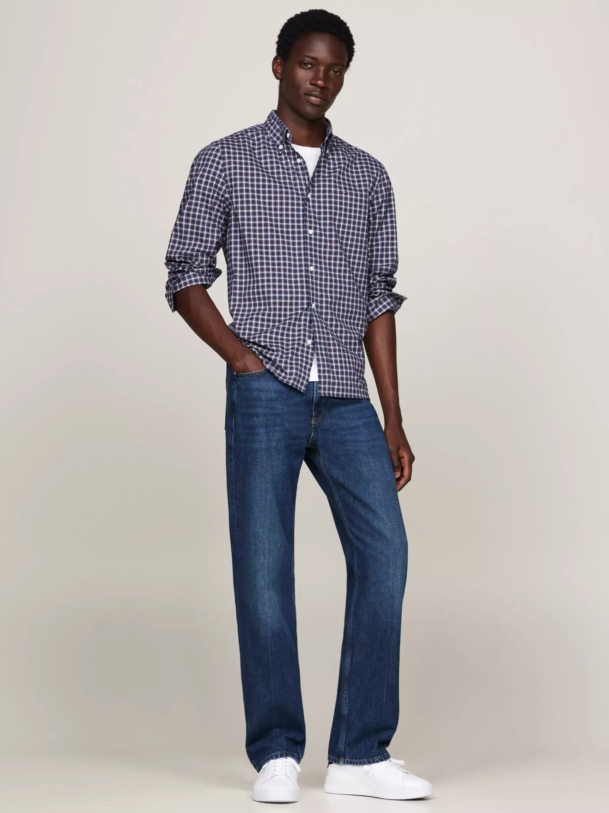 Overhemden*Tommy Hilfiger Regular Fit Poplin Overhemd Met Tartanruit ROUGE MULTI CHECK
