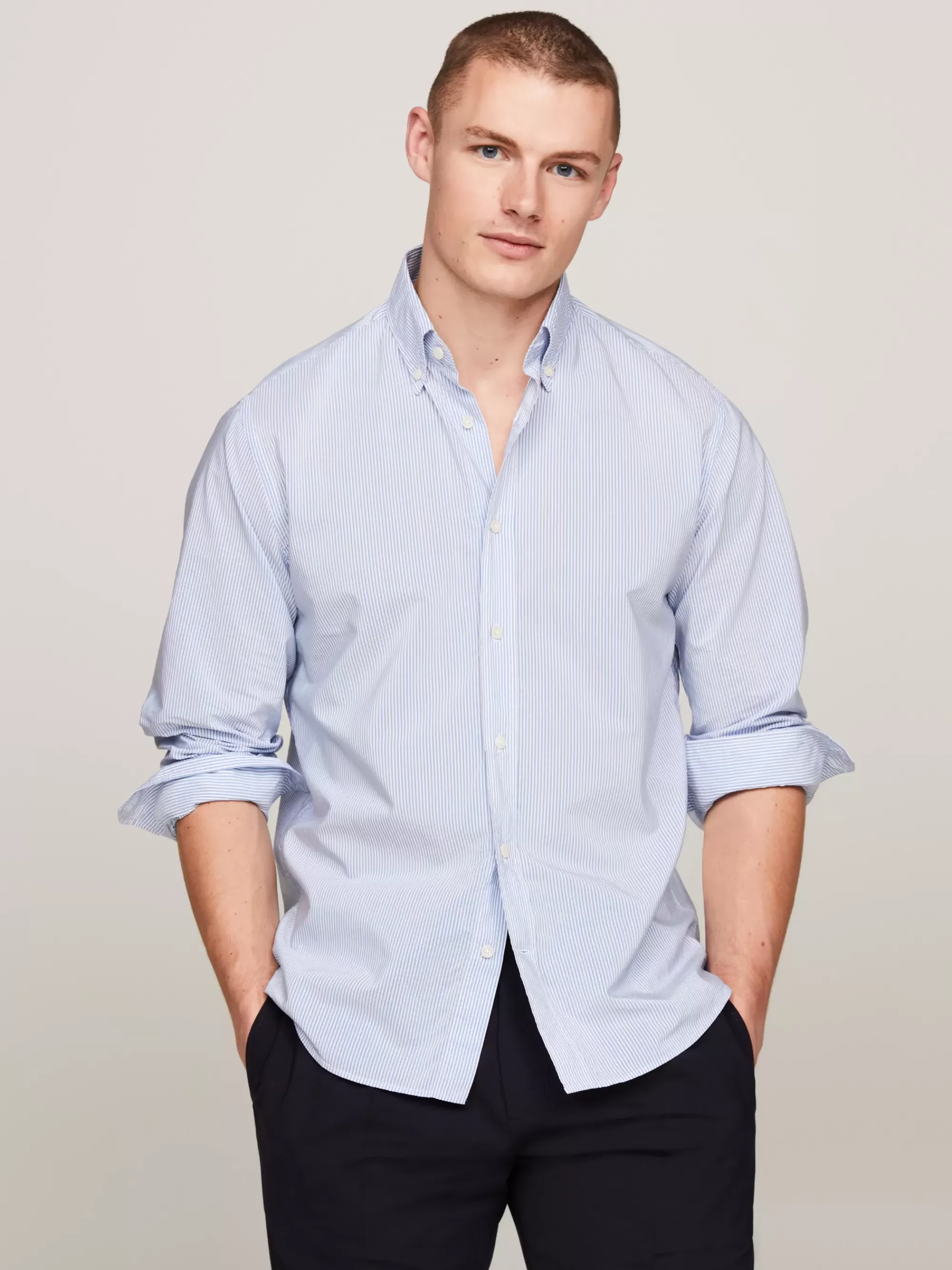 Overhemden*Tommy Hilfiger Regular Fit Smart-casual Overhemd Met Strepen VESSEL BLUE/OPTIC WHITE