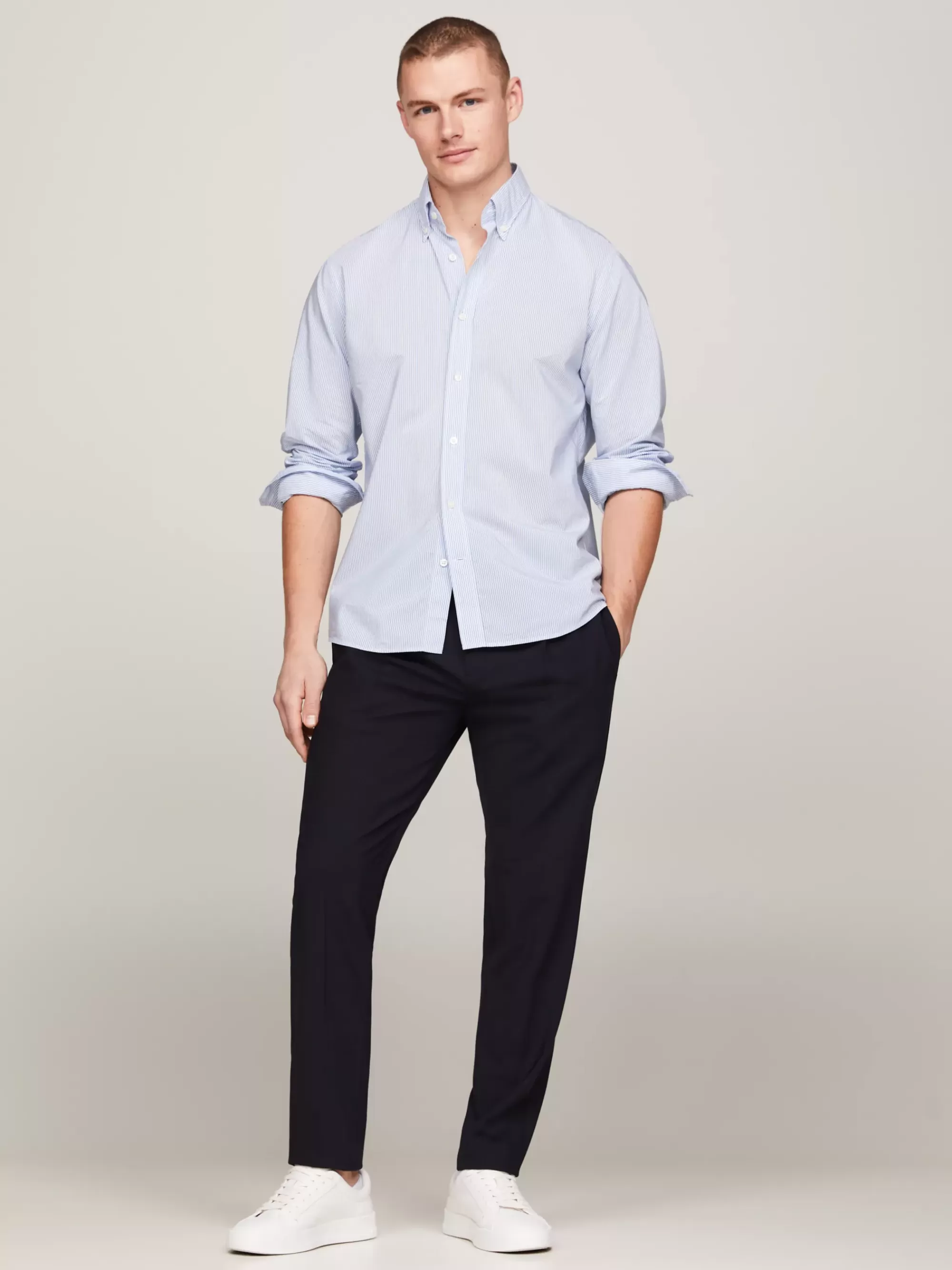 Overhemden*Tommy Hilfiger Regular Fit Smart-casual Overhemd Met Strepen VESSEL BLUE/OPTIC WHITE
