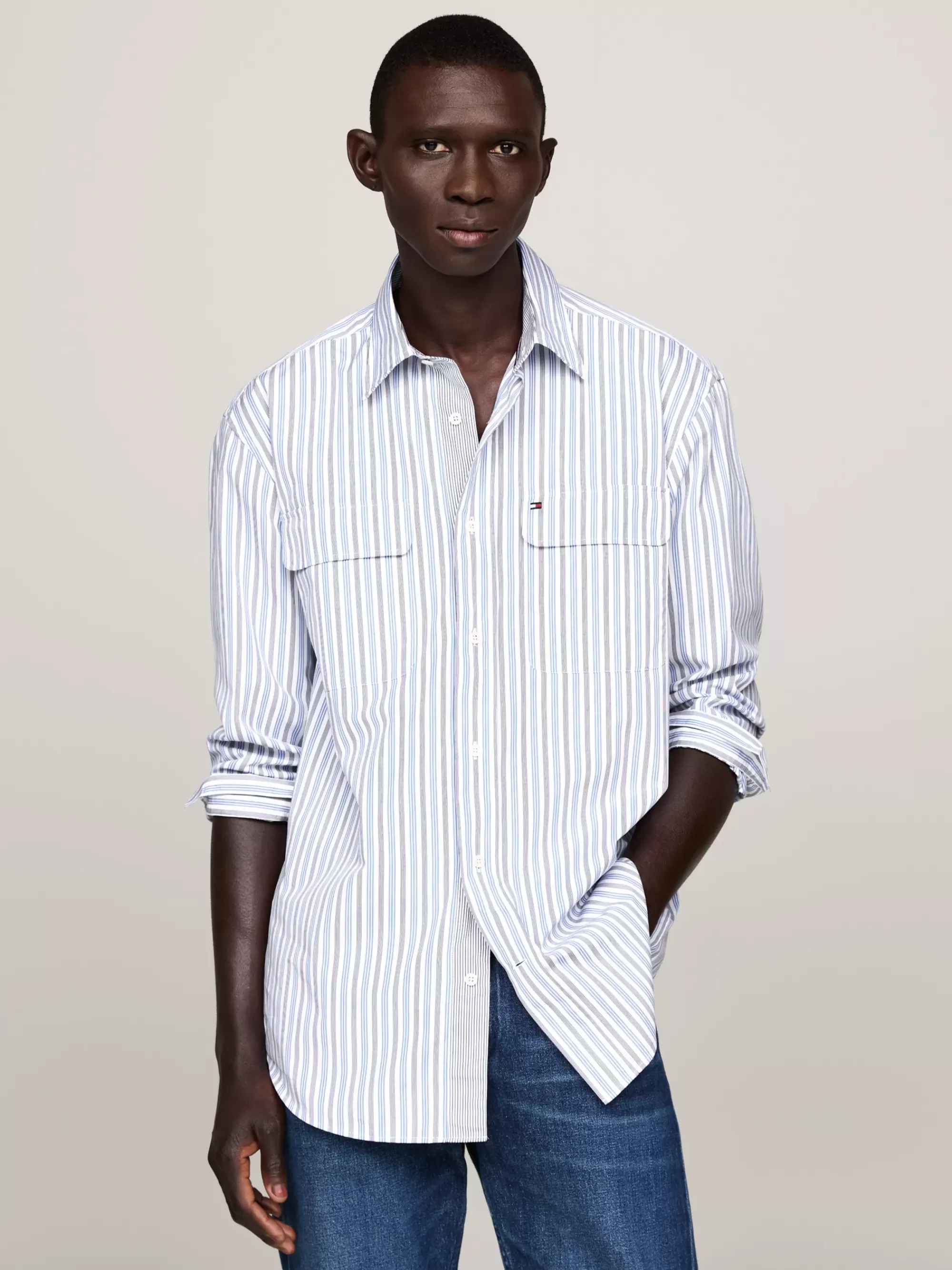 Overhemden*Tommy Hilfiger Regular Fit Utility-overhemd Met Strepen BLUE / WHITE