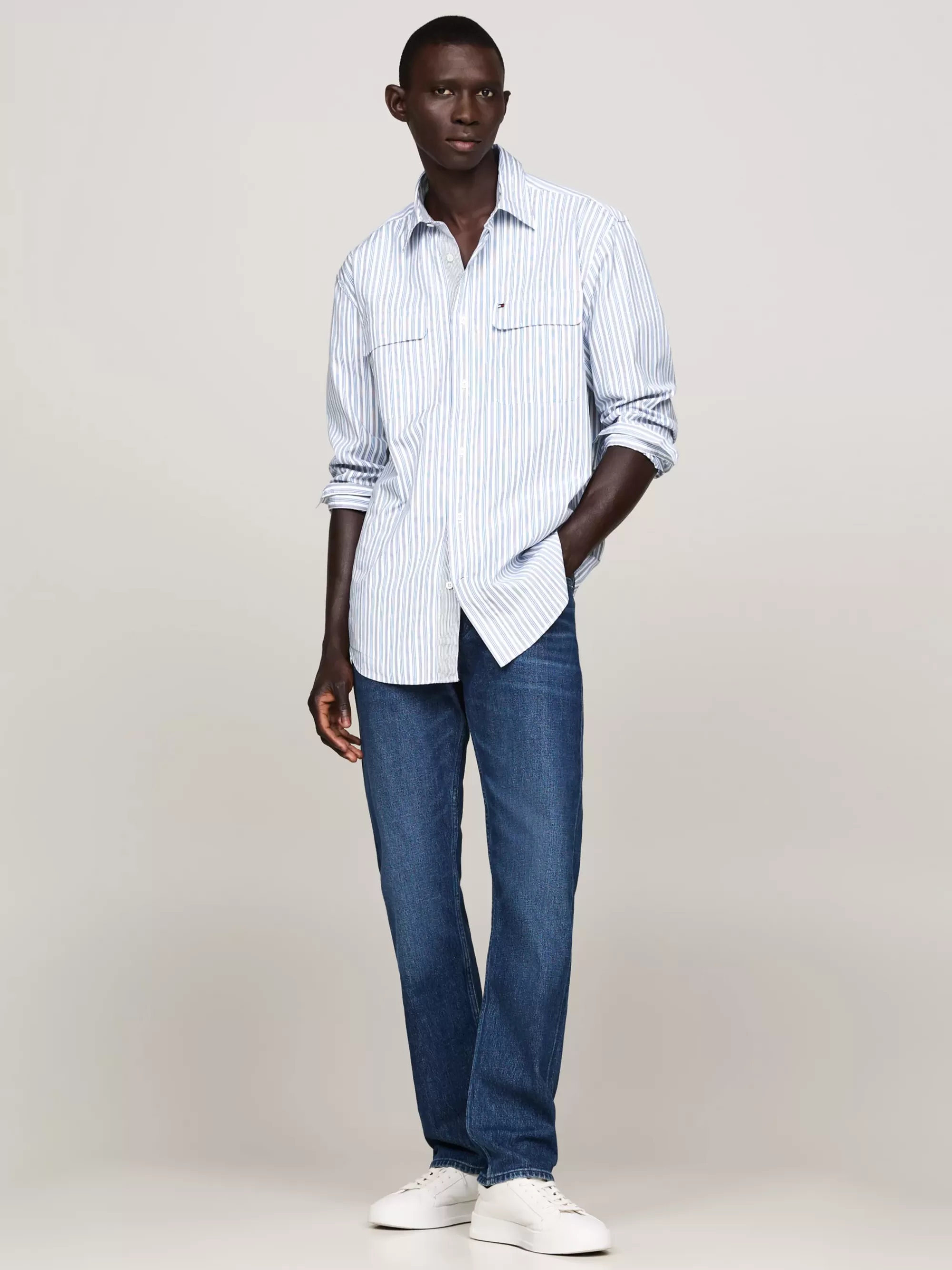 Overhemden*Tommy Hilfiger Regular Fit Utility-overhemd Met Strepen BLUE / WHITE
