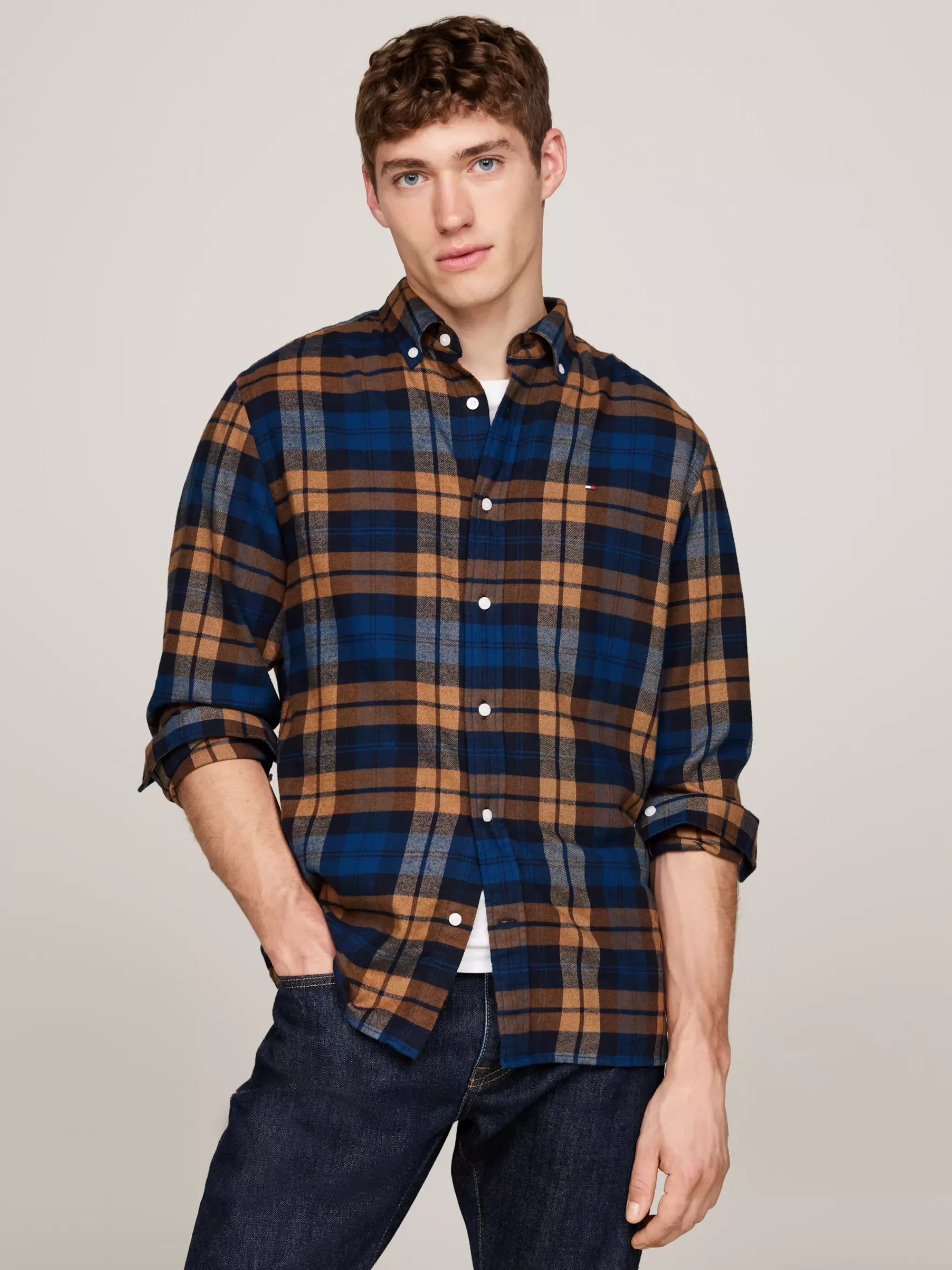 Overhemden*Tommy Hilfiger Regular Overhemd Met Black Watch-tartanruit DESERT SKY / MULTI