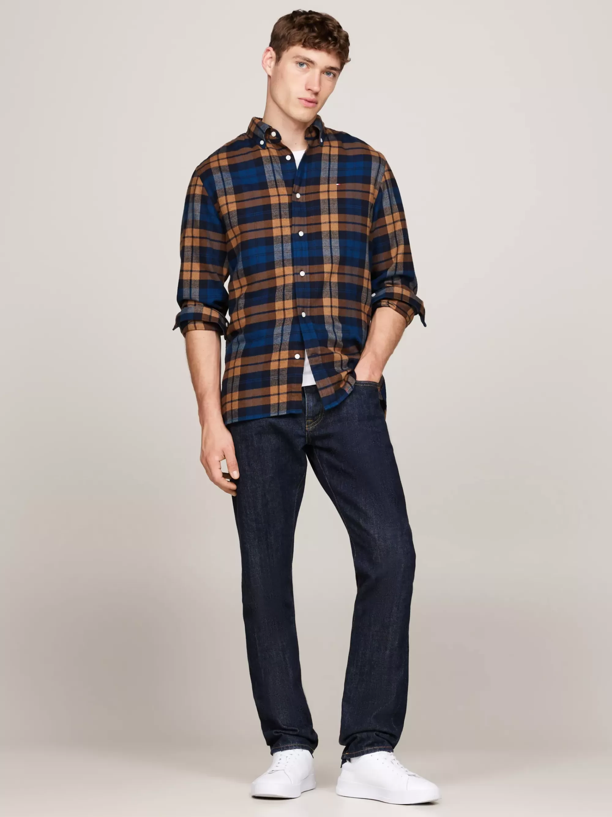 Overhemden*Tommy Hilfiger Regular Overhemd Met Black Watch-tartanruit DESERT SKY / MULTI