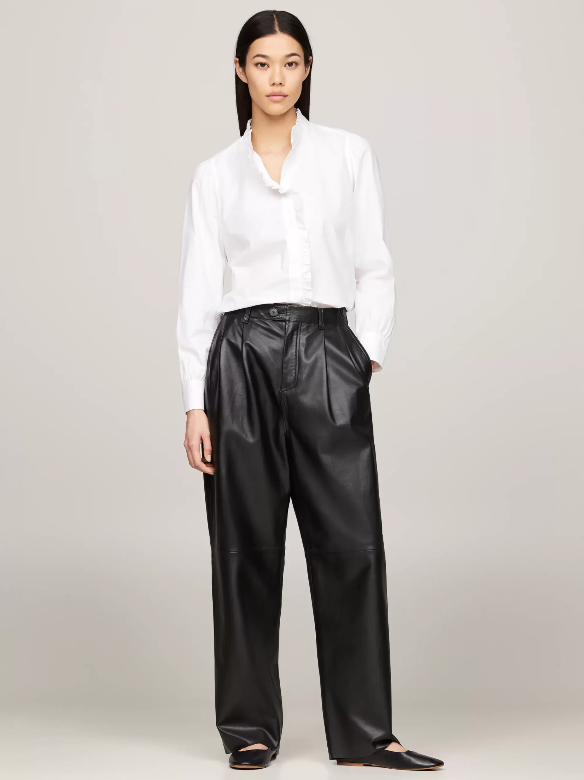 Blouses & Overhemden*Tommy Hilfiger Regular Overhemd Met Opstaande Hals En Ruches TH OPTIC WHITE