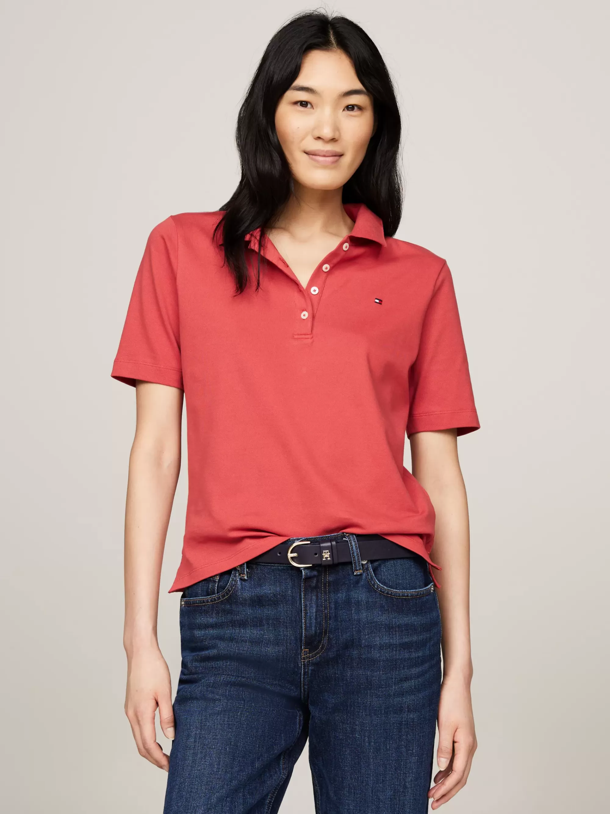 Polo's*Tommy Hilfiger Regular Polo Met Geborduurde Vlag TERRA RED