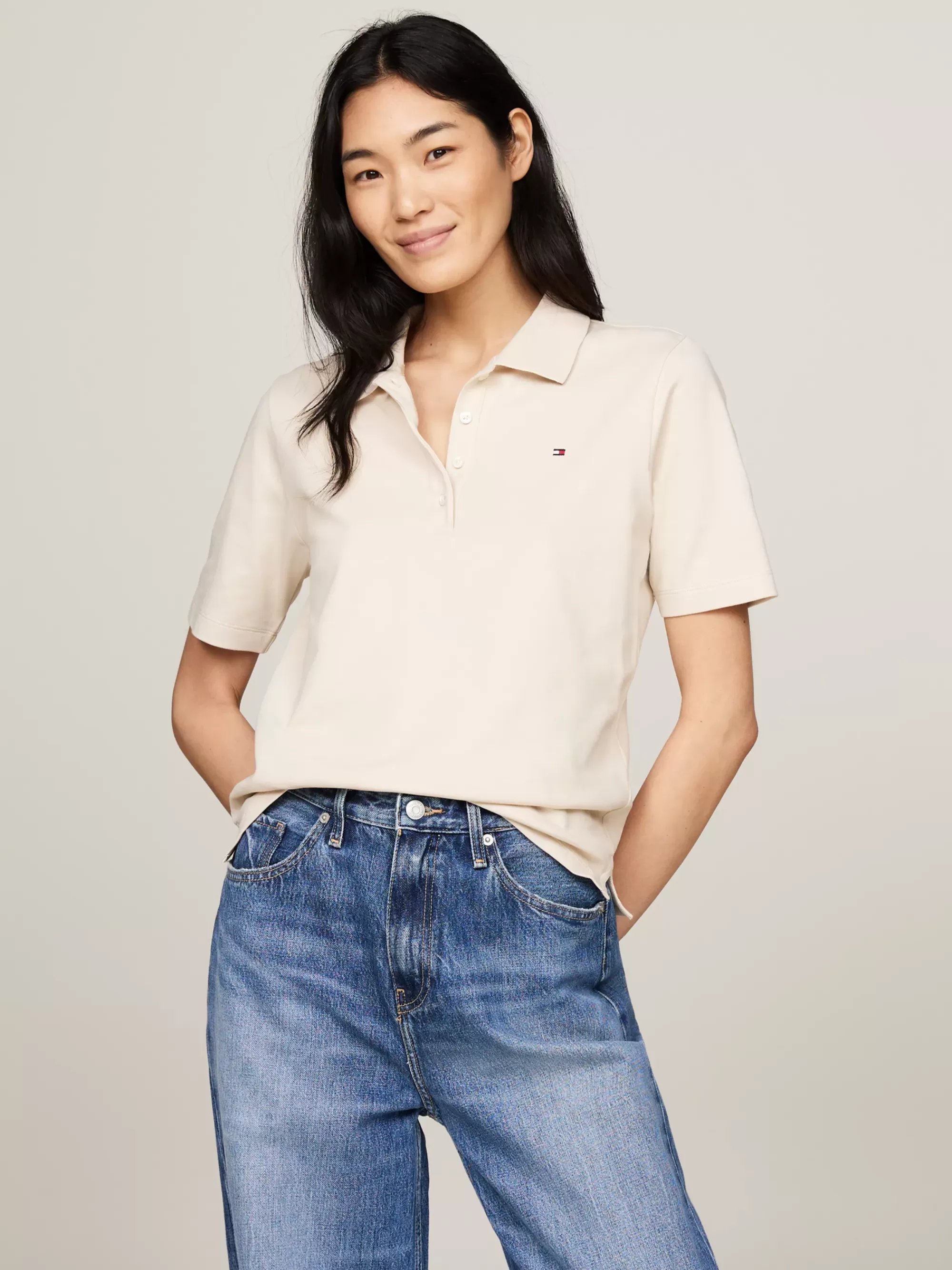 Polo's*Tommy Hilfiger Regular Polo Met Geborduurde Vlag CLASSIC BEIGE
