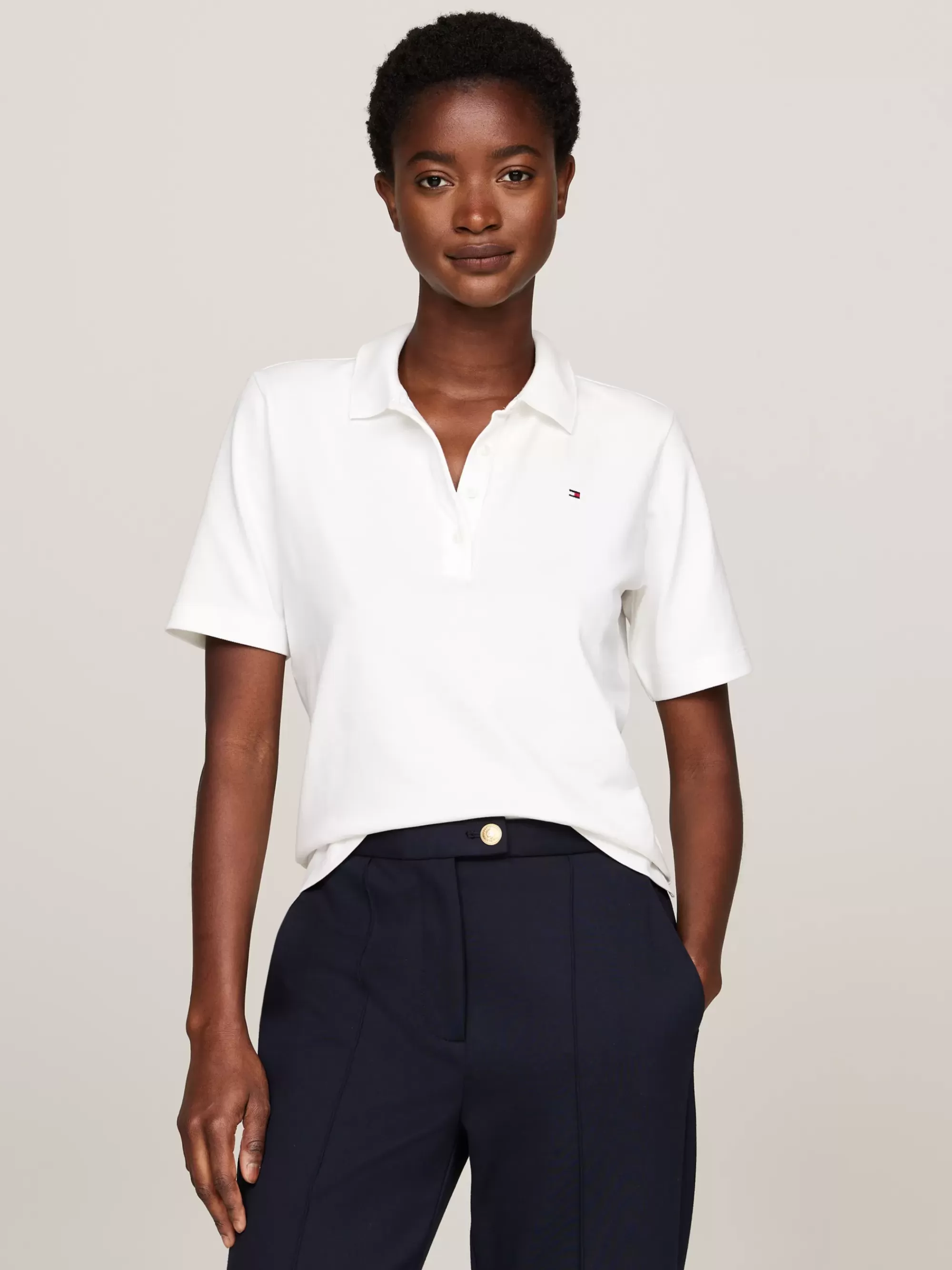 Polo's*Tommy Hilfiger Regular Polo Met Geborduurde Vlag ECRU
