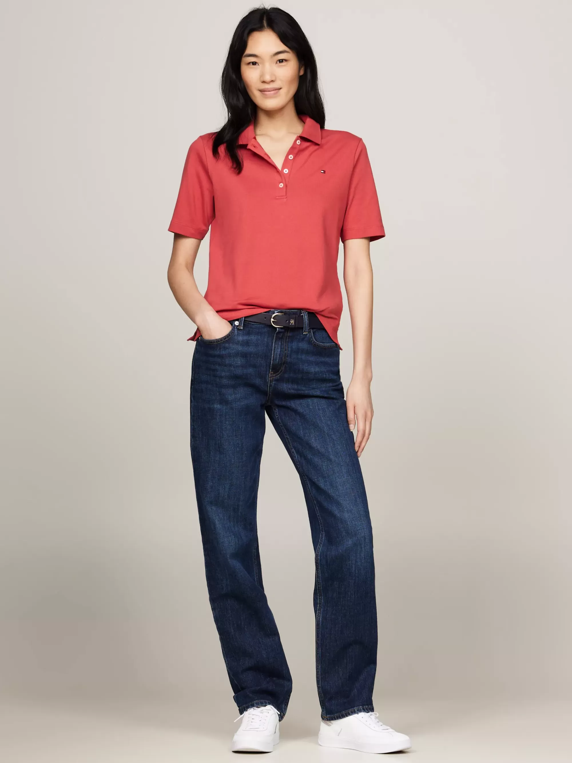 Polo's*Tommy Hilfiger Regular Polo Met Geborduurde Vlag TERRA RED
