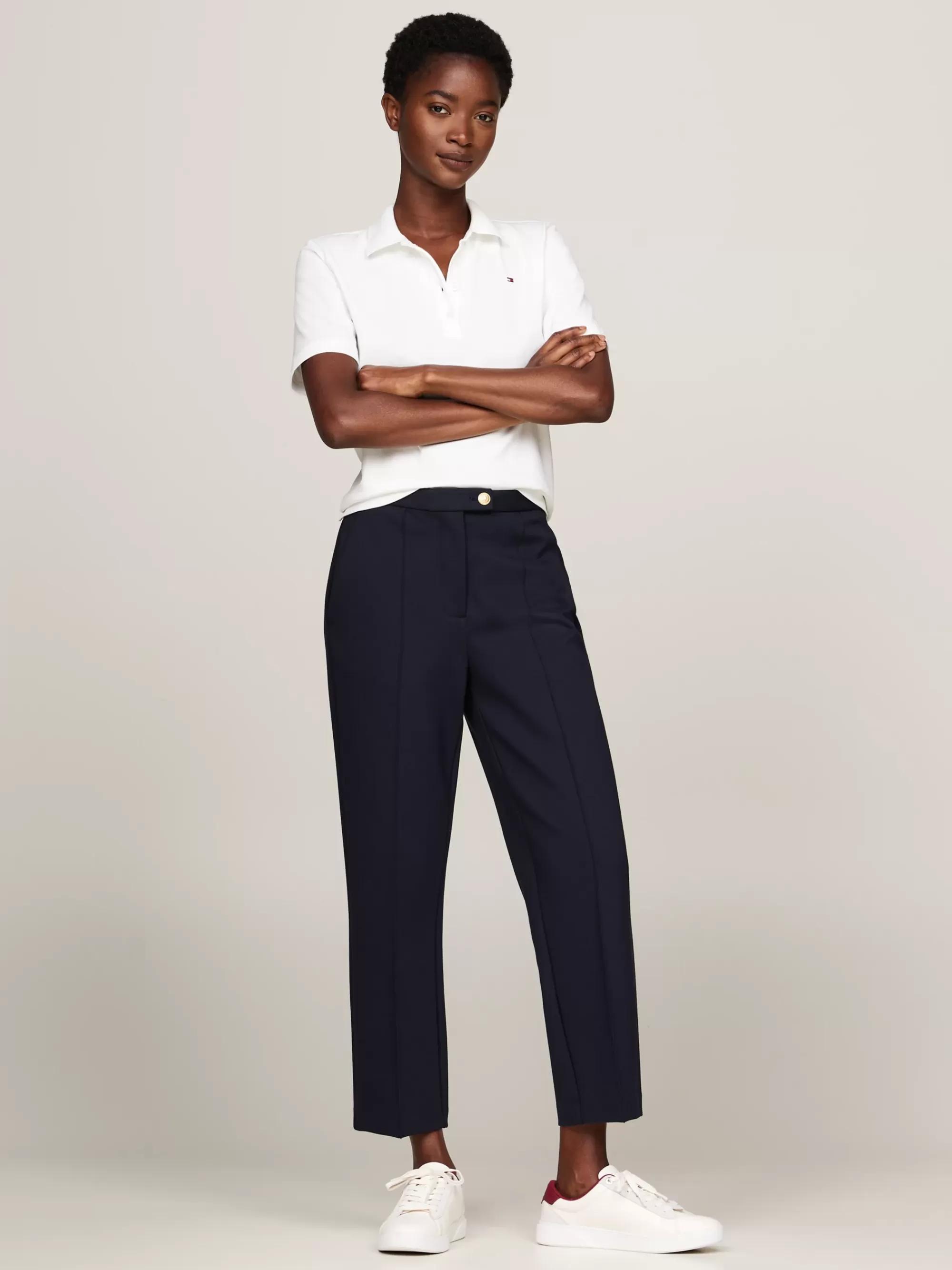 Polo's*Tommy Hilfiger Regular Polo Met Geborduurde Vlag ECRU