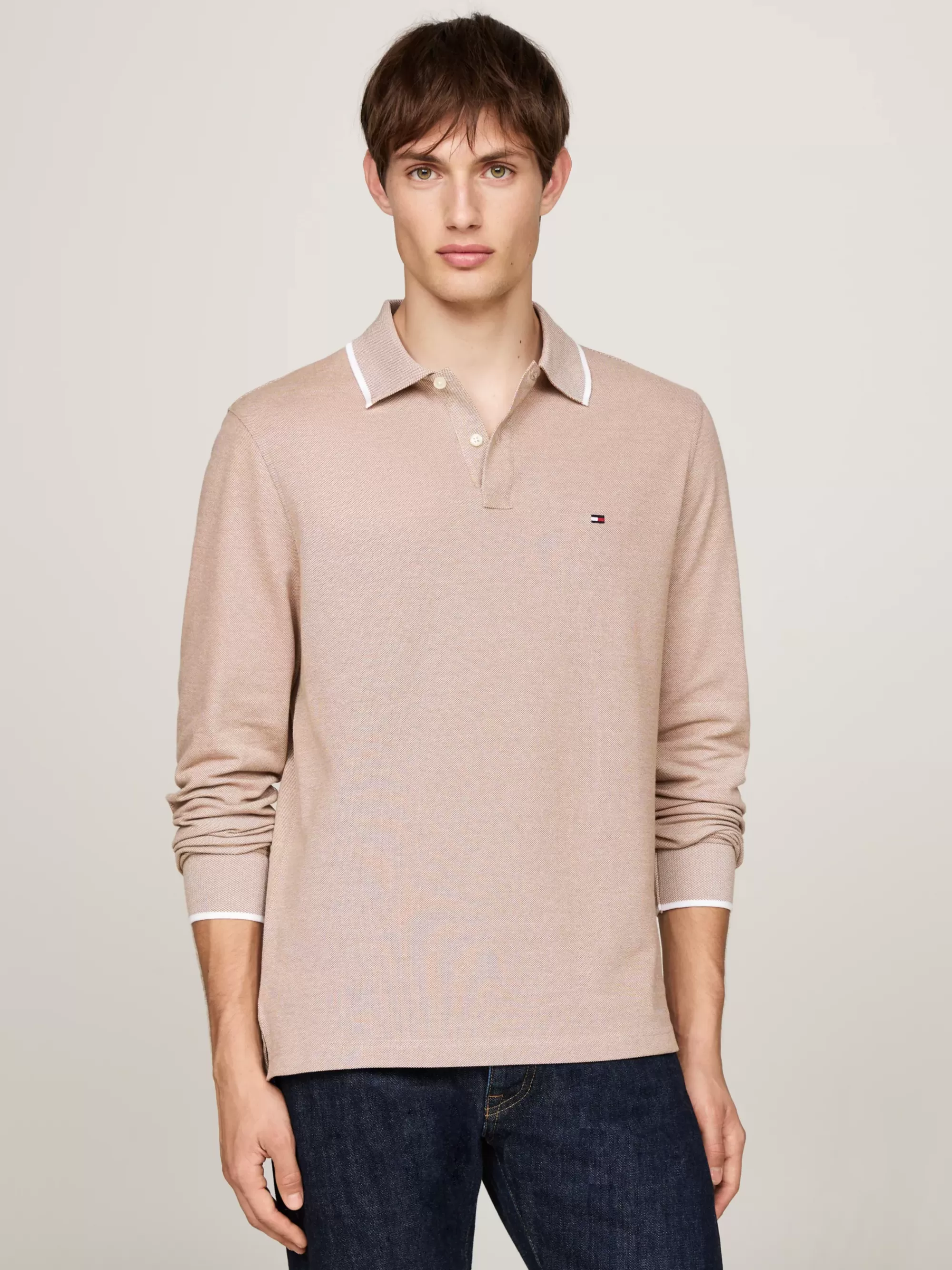 Polo's*Tommy Hilfiger Regular Polo Met Lange Mouwen En Streepdetail COUNTRY BROWN
