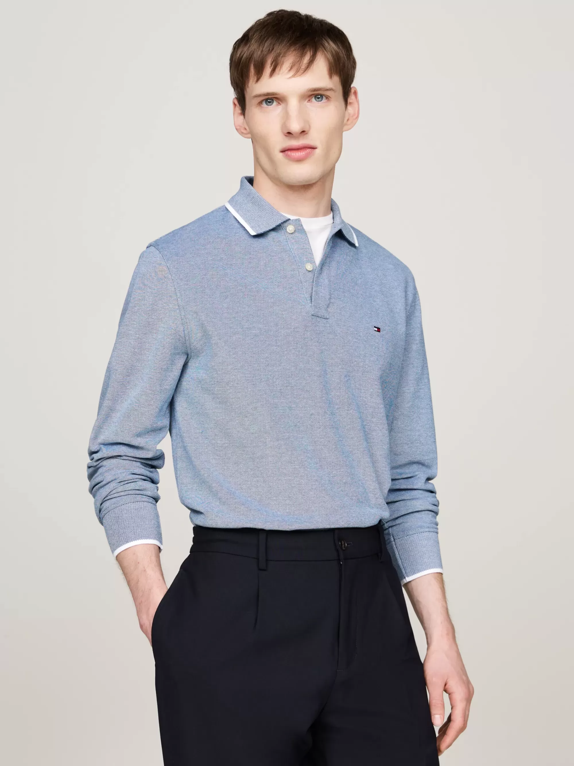 Polo's*Tommy Hilfiger Regular Polo Met Lange Mouwen En Streepdetail DEEP INDIGO