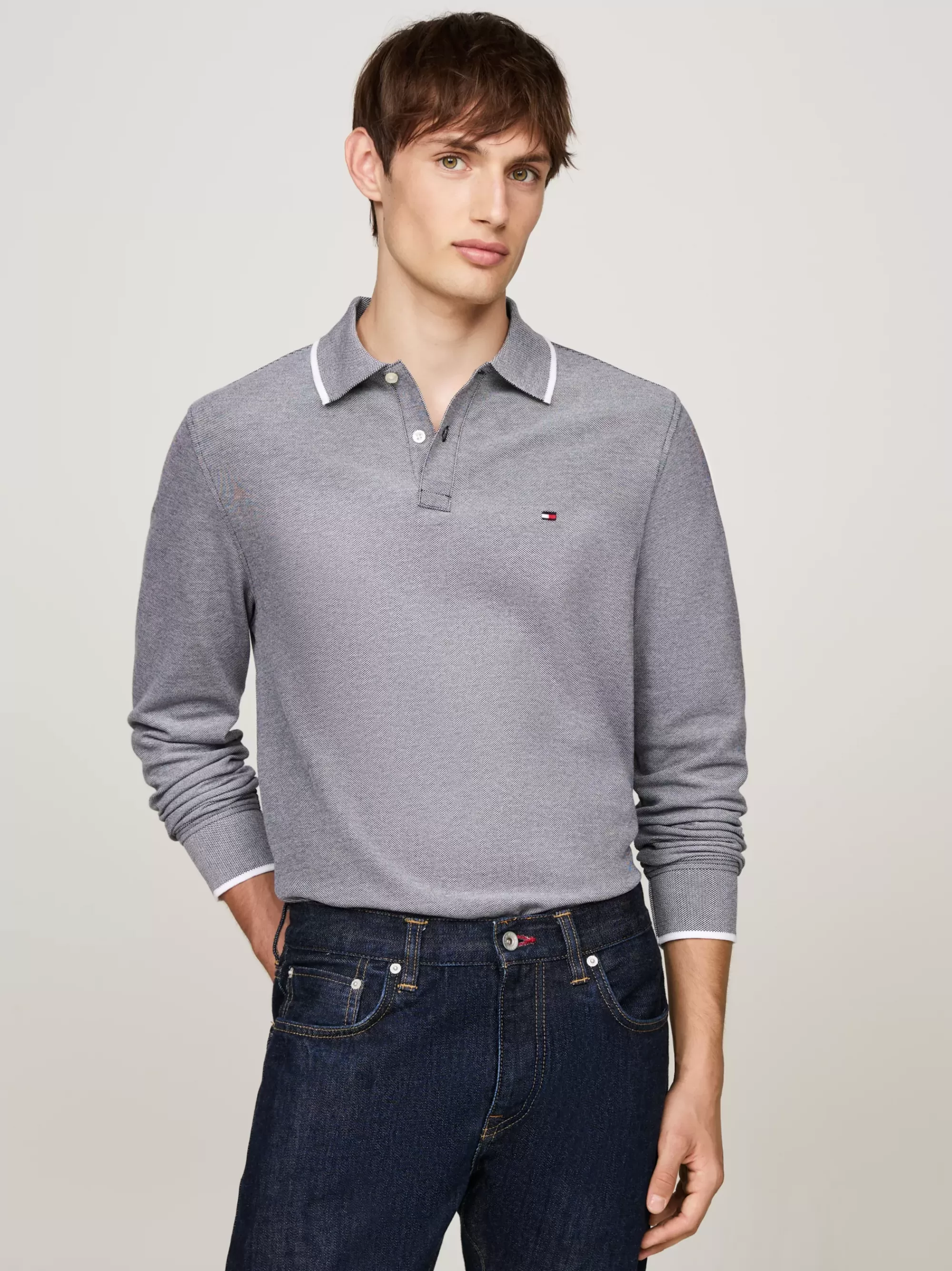 Polo's*Tommy Hilfiger Regular Polo Met Lange Mouwen En Streepdetail DESERT SKY