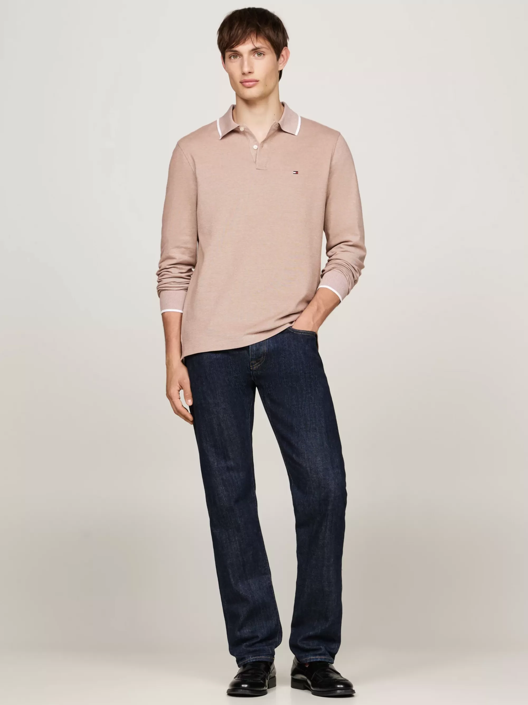 Polo's*Tommy Hilfiger Regular Polo Met Lange Mouwen En Streepdetail COUNTRY BROWN