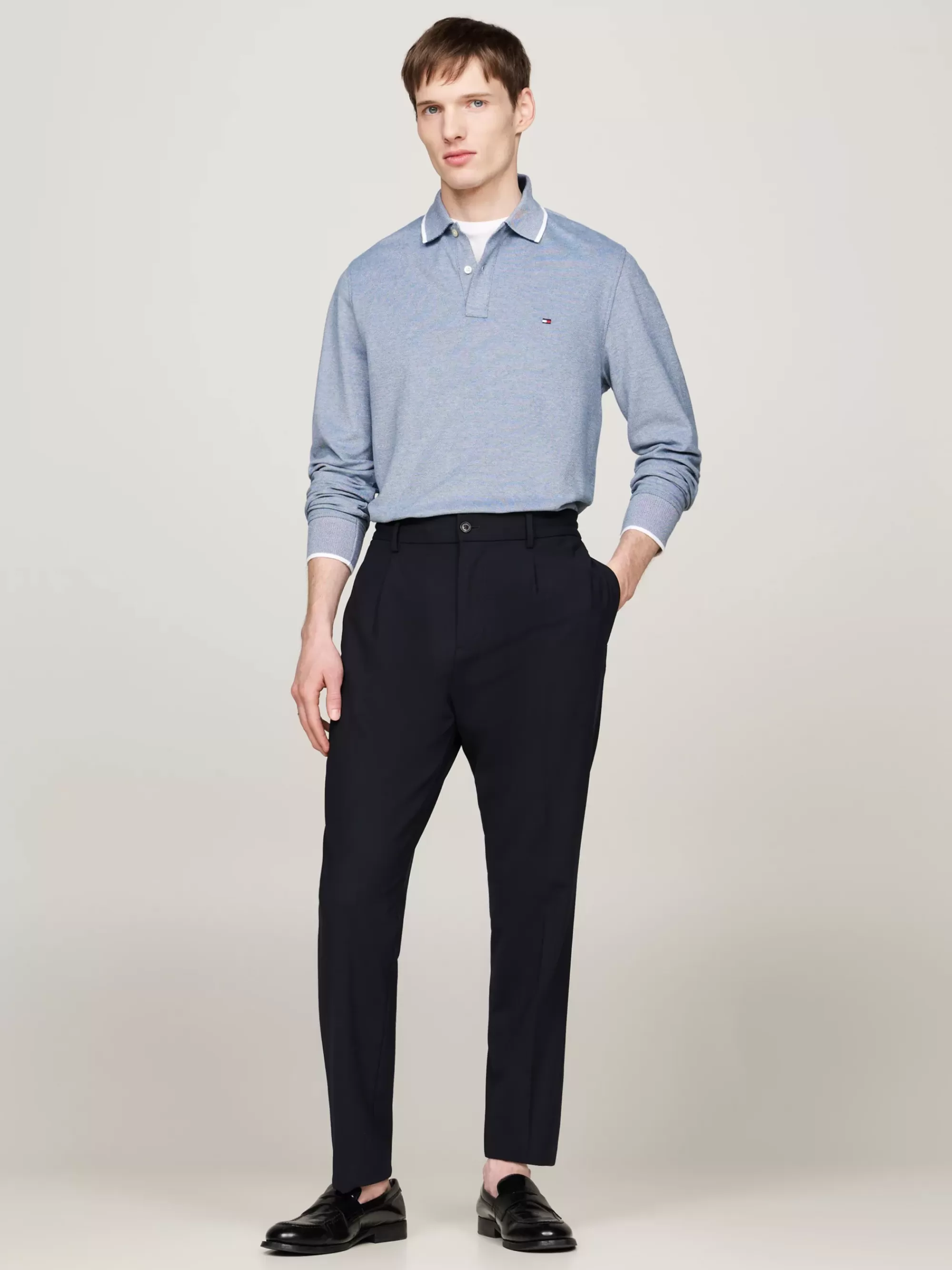 Polo's*Tommy Hilfiger Regular Polo Met Lange Mouwen En Streepdetail DEEP INDIGO
