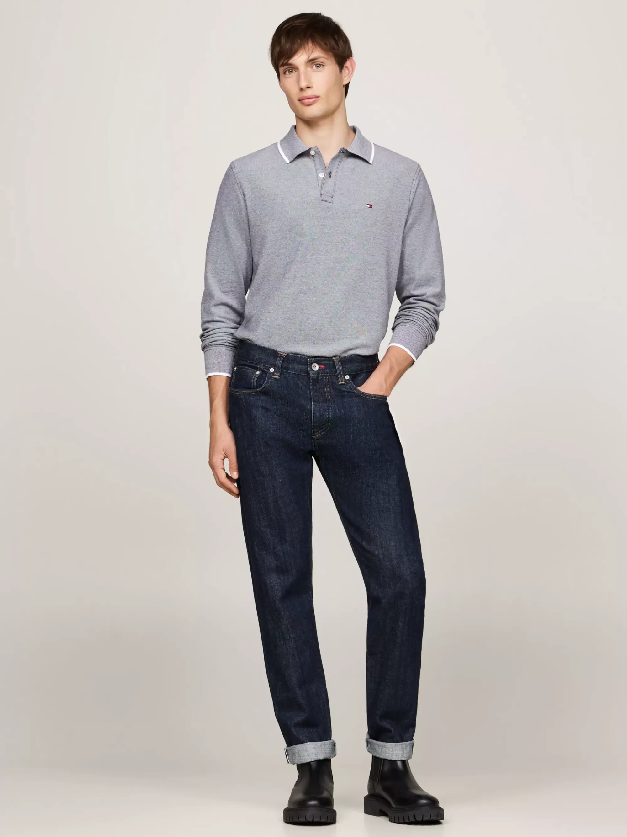 Polo's*Tommy Hilfiger Regular Polo Met Lange Mouwen En Streepdetail DESERT SKY