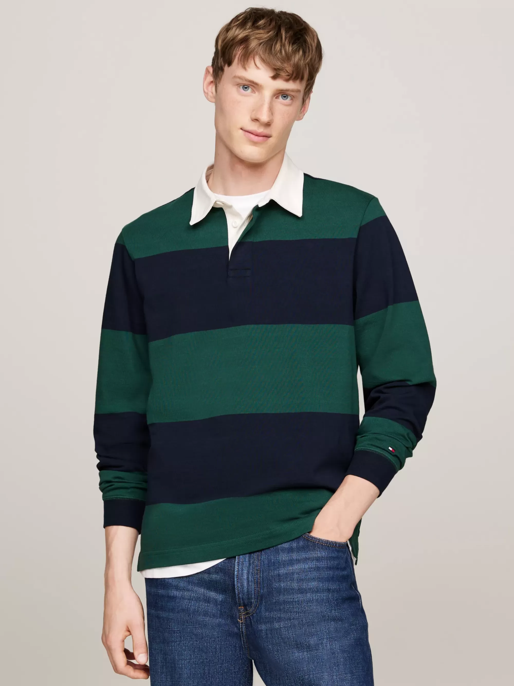 Sweatshirts & Hoodies*Tommy Hilfiger Regular Rugbyshirt Met Geborduurde Vlag ORNAMENTAL GREEN/DESERT SKY