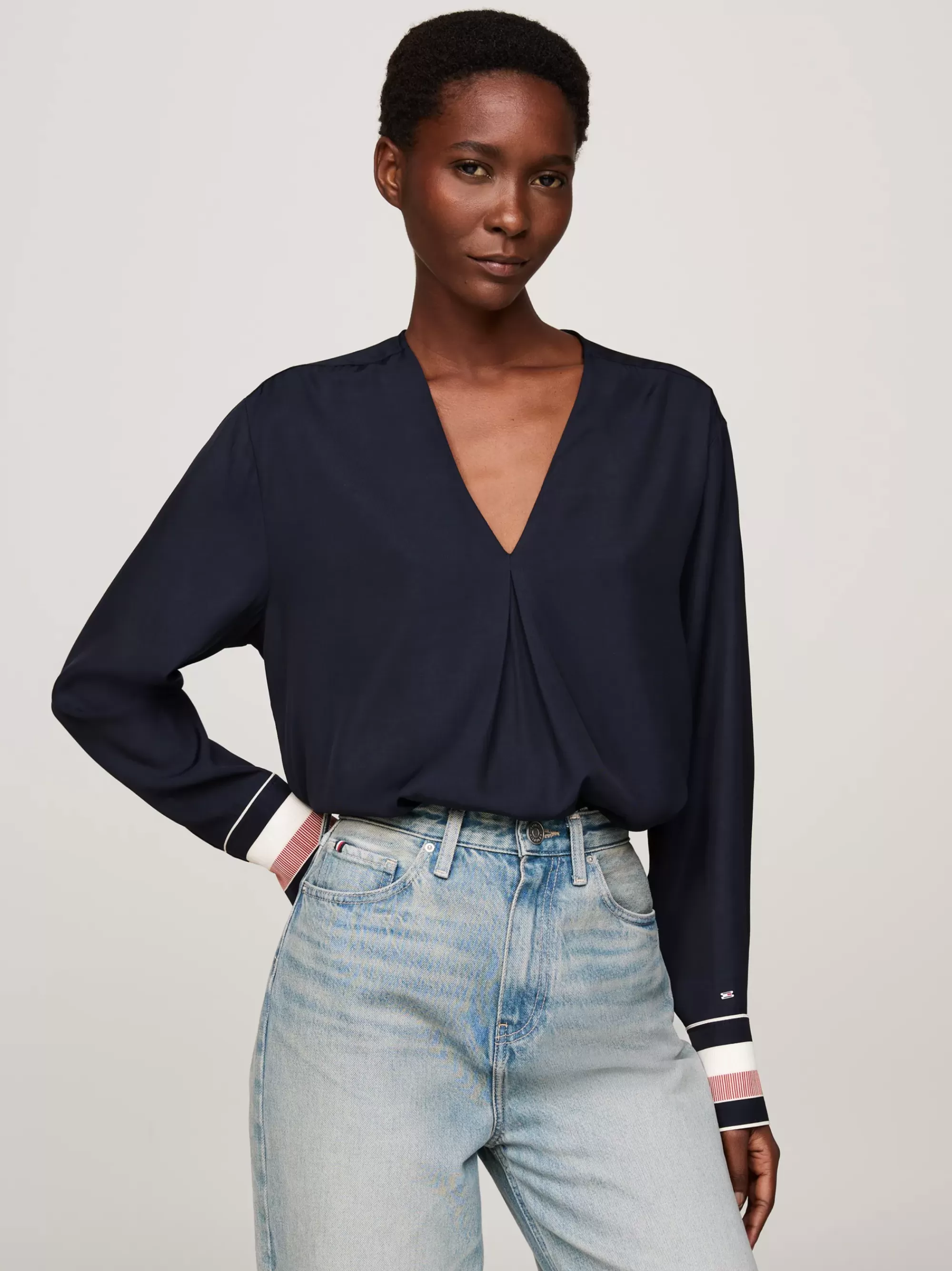 Blouses & Overhemden*Tommy Hilfiger Relaxed Blouse Met V-hals En Signature-streep DESERT SKY