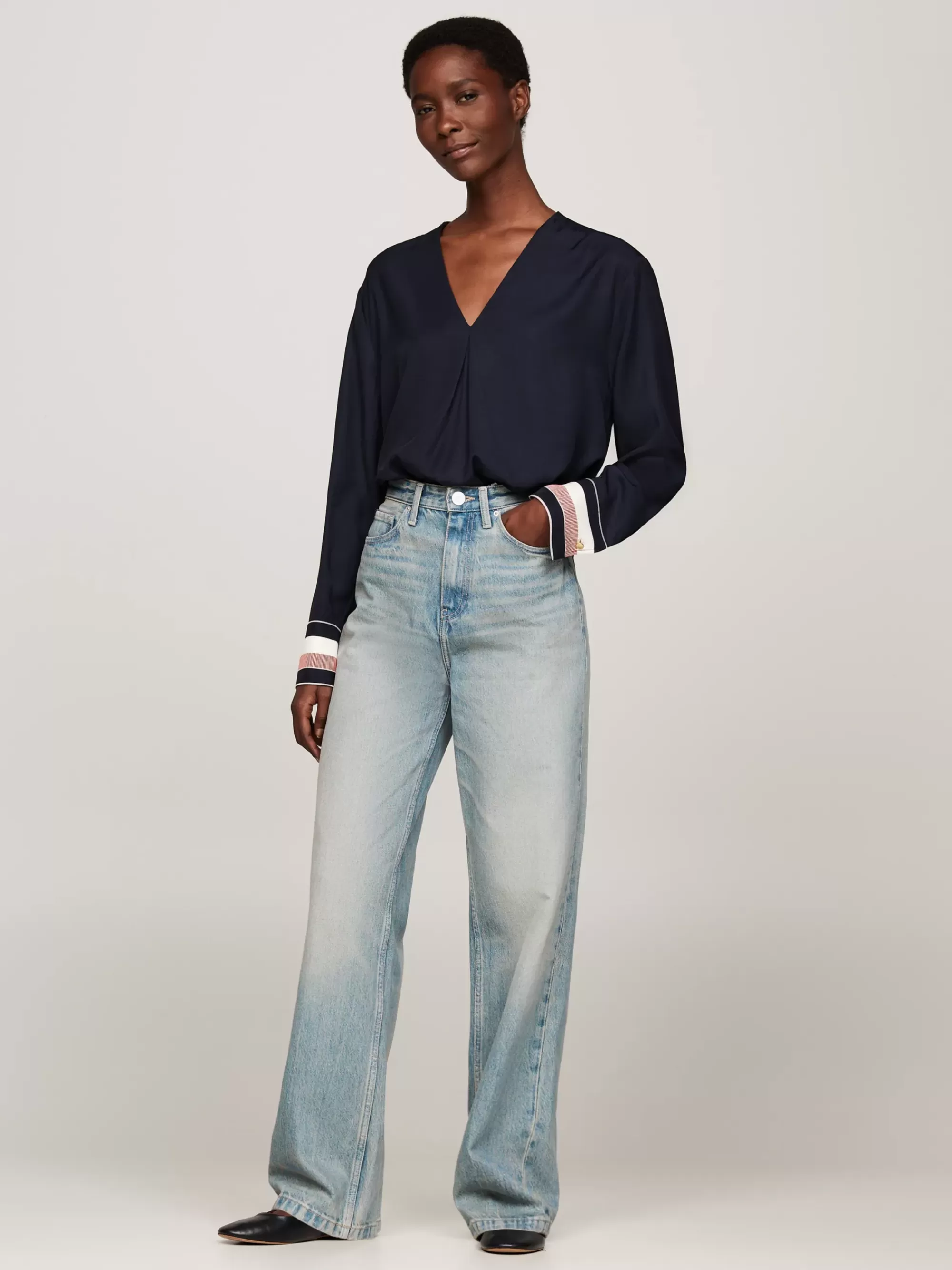 Blouses & Overhemden*Tommy Hilfiger Relaxed Blouse Met V-hals En Signature-streep DESERT SKY