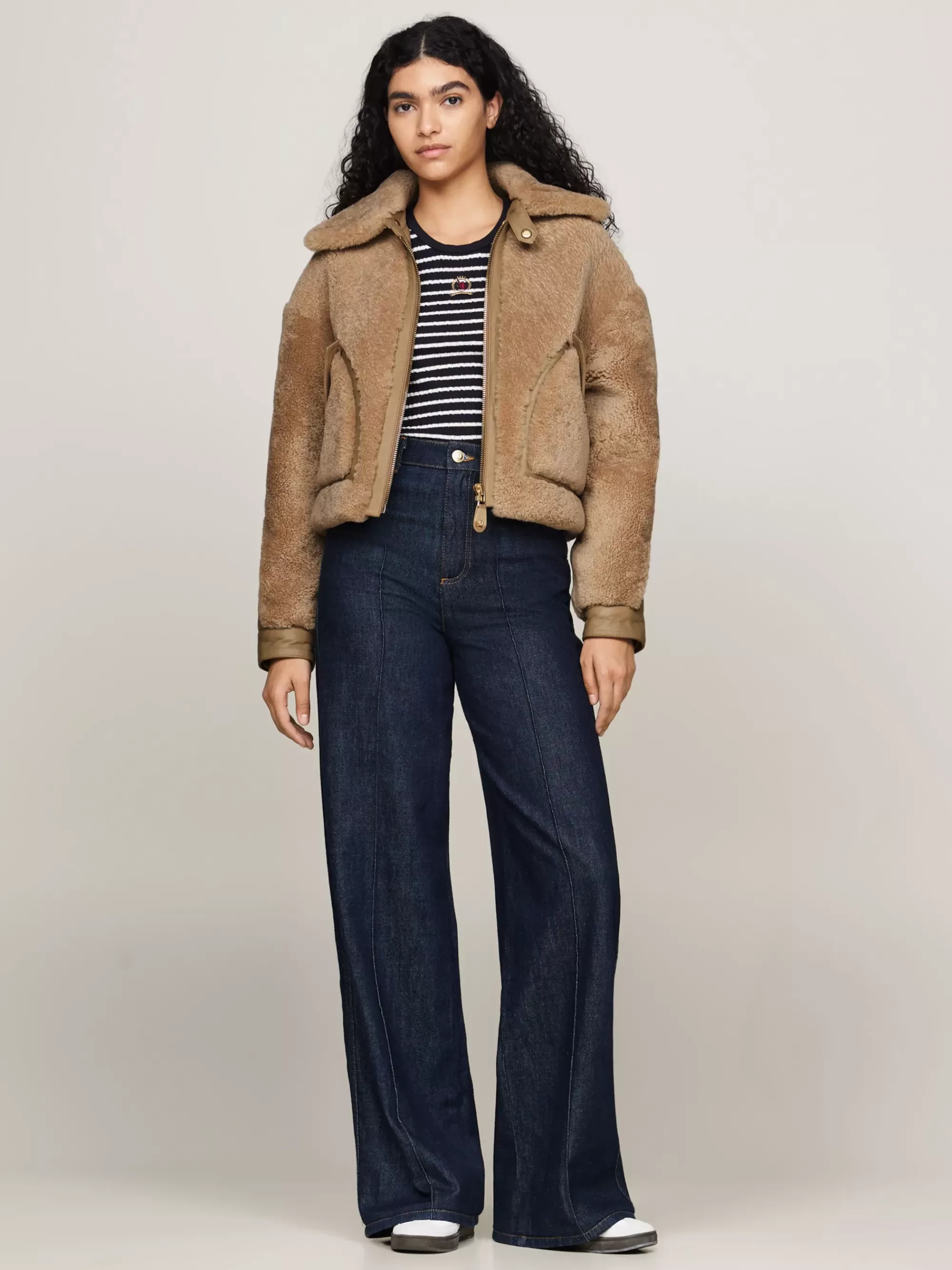 Jassen & Jacks*Tommy Hilfiger Relaxed Coach Jack Van Shearling En Leer DISTANT TAUPE