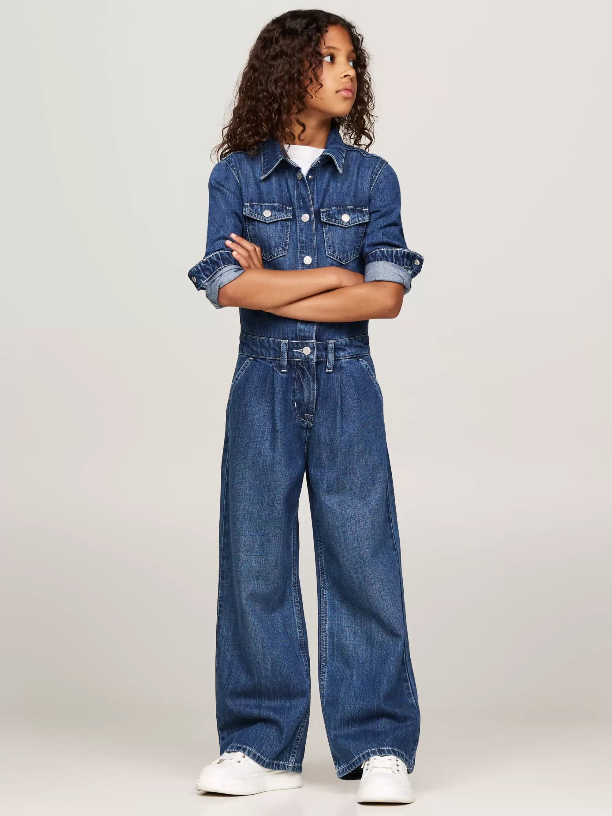 Jurken*Tommy Hilfiger Relaxed Denim Jumpsuit Met Wide Flare DARKUSEDLYOCELL