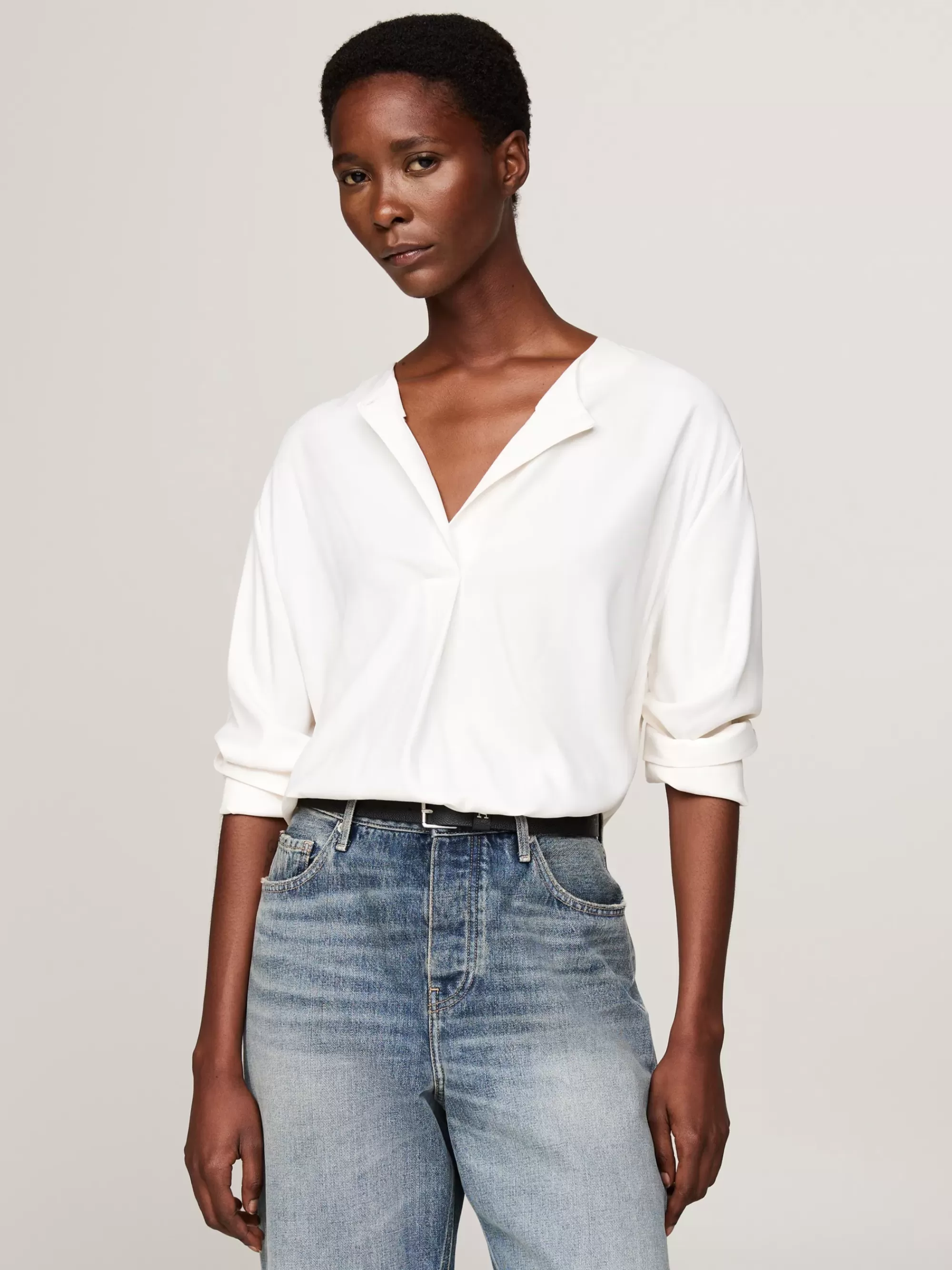 Blouses & Overhemden*Tommy Hilfiger Relaxed Fit Blouse Met Embleemknoop ANCIENT WHITE