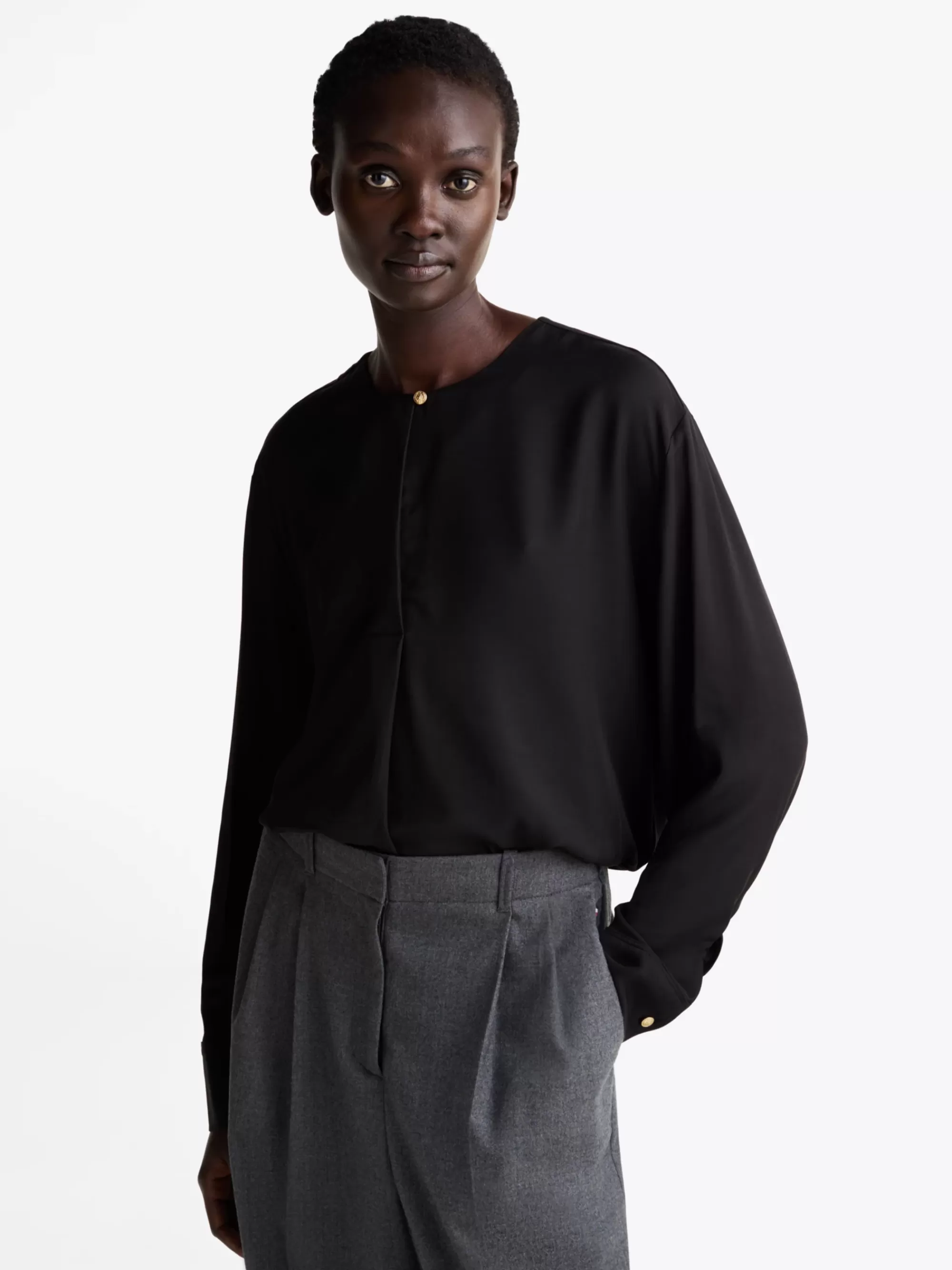 Blouses & Overhemden*Tommy Hilfiger Relaxed Fit Blouse Met Embleemknoop BLACK