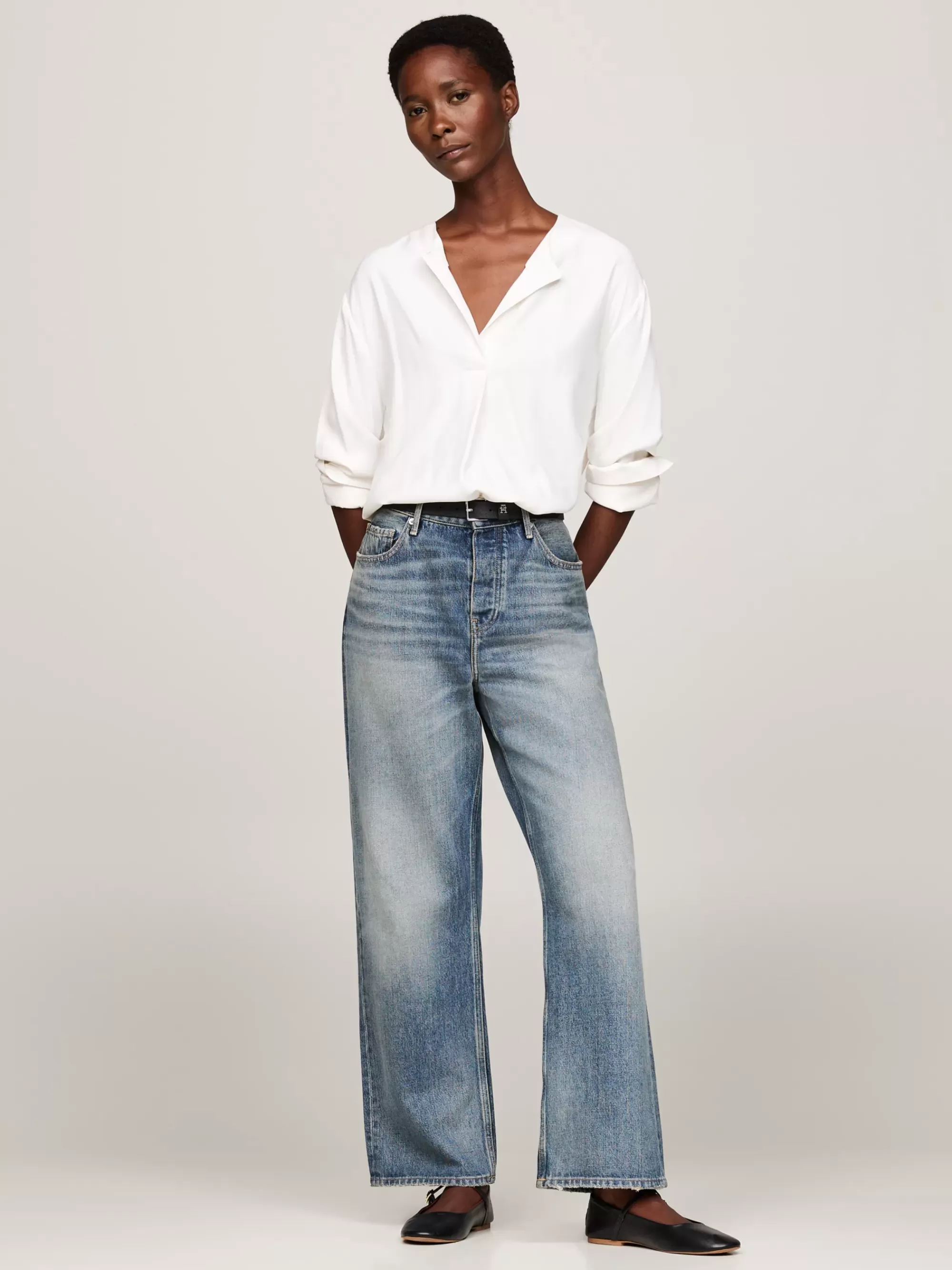 Blouses & Overhemden*Tommy Hilfiger Relaxed Fit Blouse Met Embleemknoop ANCIENT WHITE