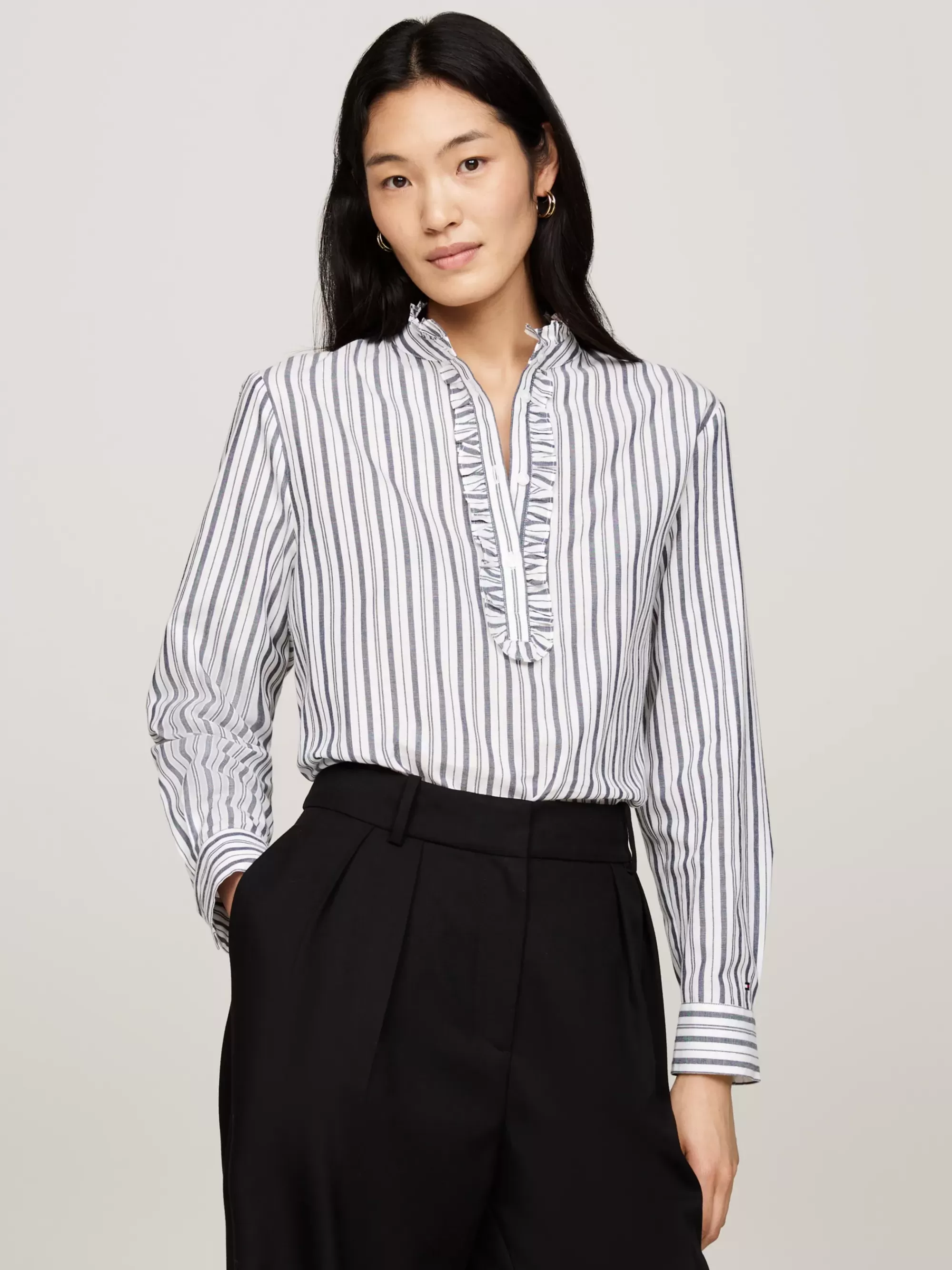 Blouses & Overhemden*Tommy Hilfiger Relaxed Fit Blouse Met Metallic Strepen LUREX STP DESERT SKY/ WHITE