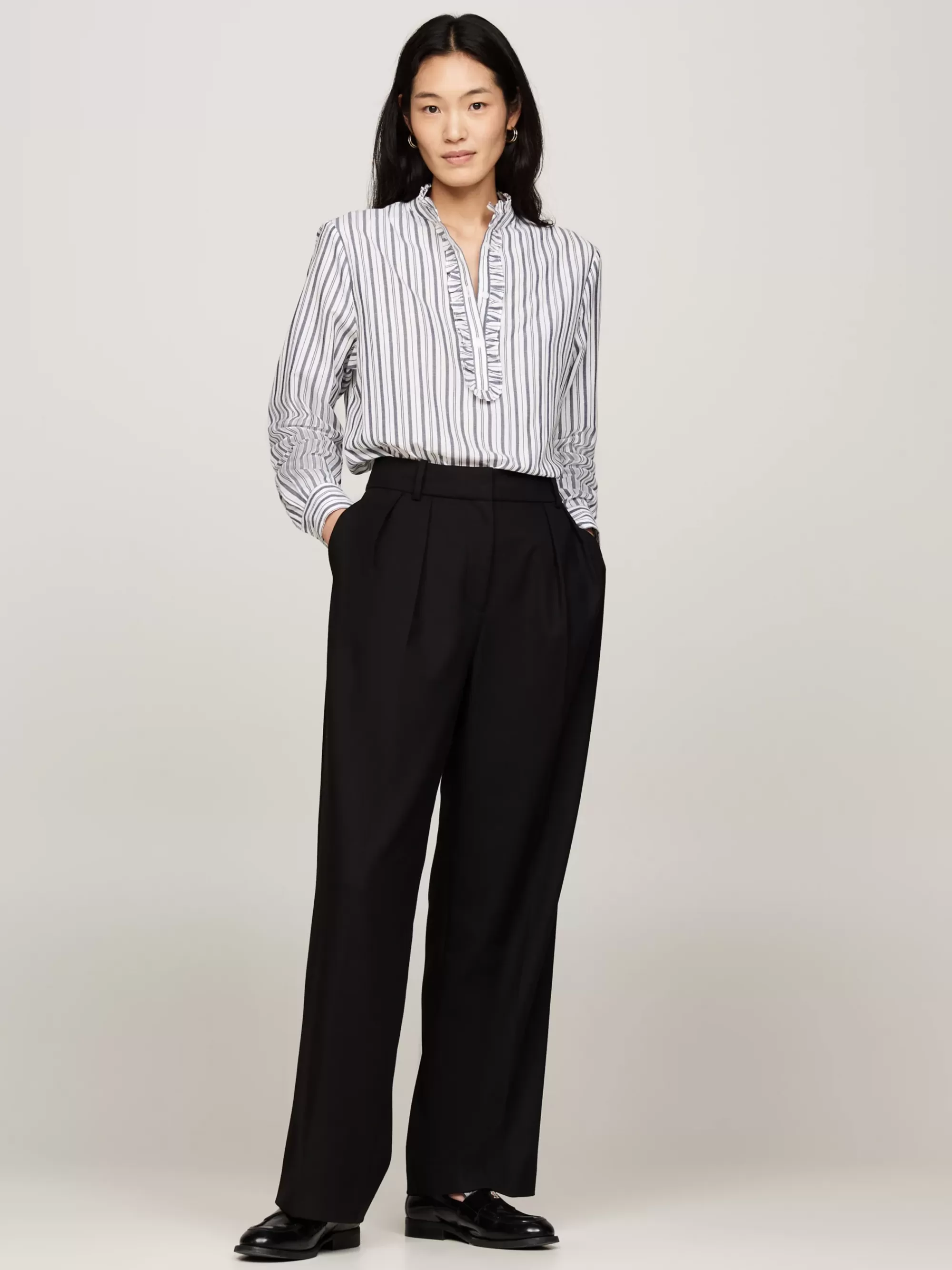 Blouses & Overhemden*Tommy Hilfiger Relaxed Fit Blouse Met Metallic Strepen LUREX STP DESERT SKY/ WHITE