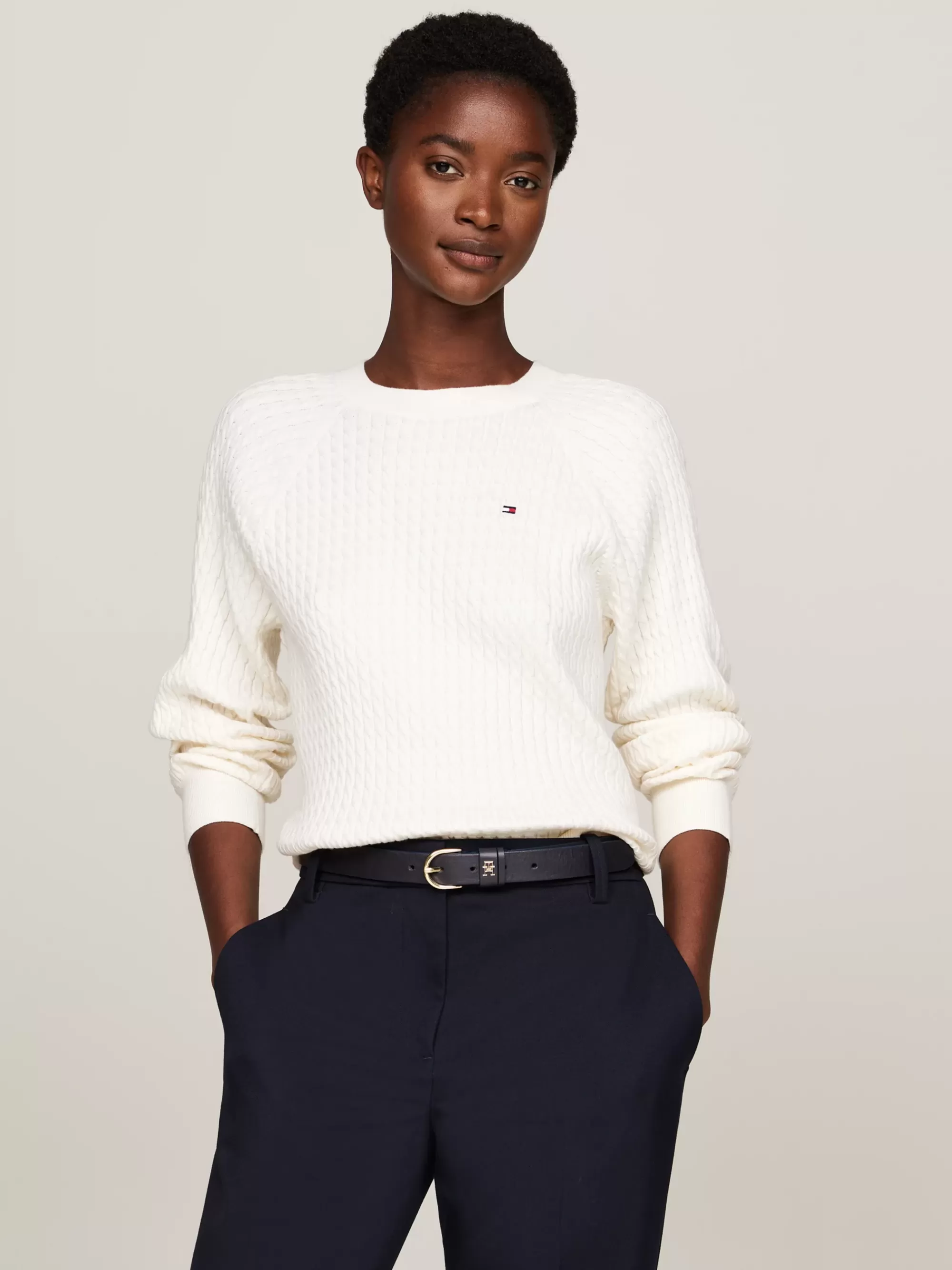 Truien Met Ronde Hals | Truien*Tommy Hilfiger Relaxed Fit Gebreide Trui Met Mini-kabels IVORY PETAL