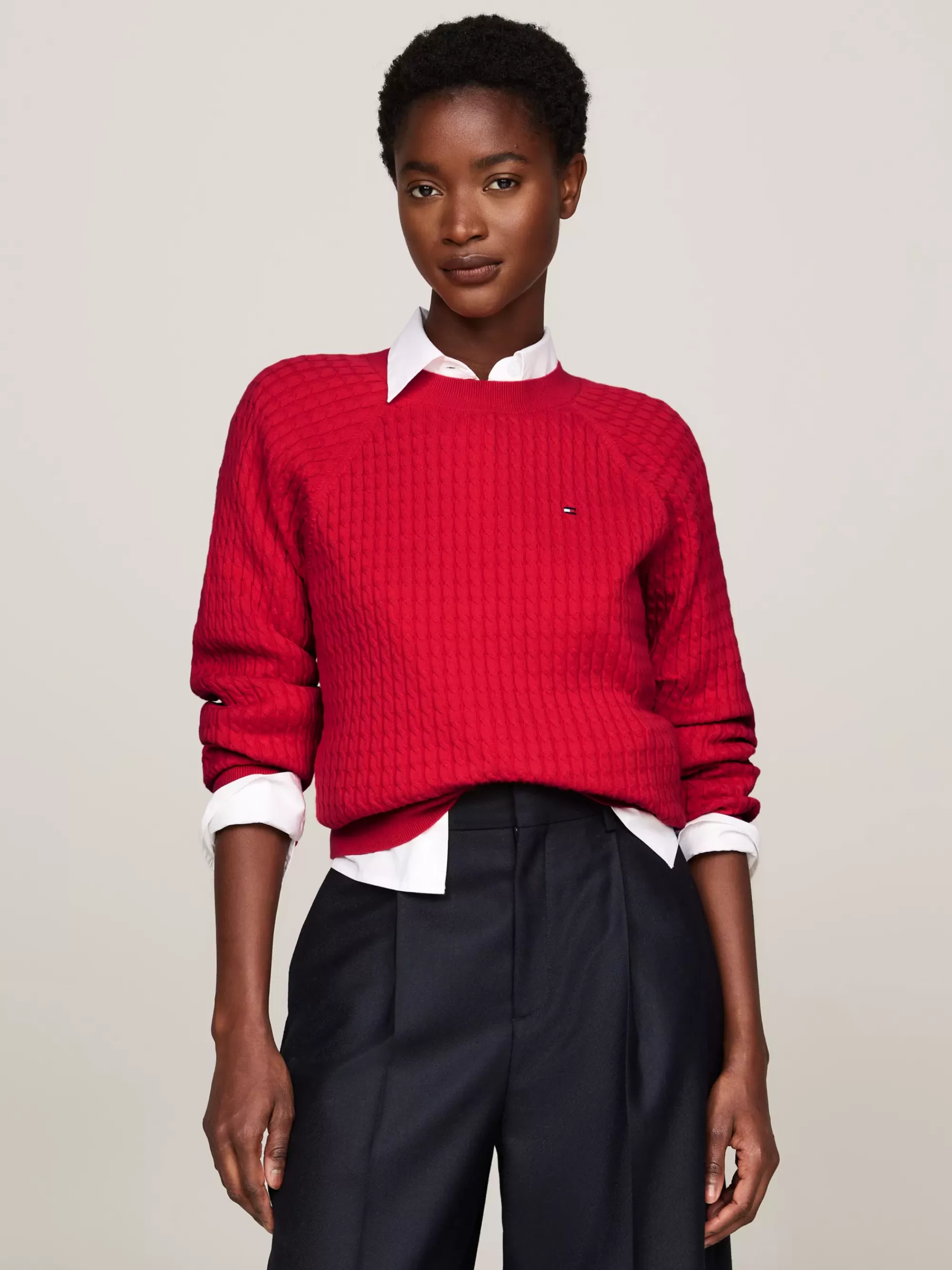Truien Met Ronde Hals | Truien*Tommy Hilfiger Relaxed Fit Gebreide Trui Met Mini-kabels PRIMARY RED