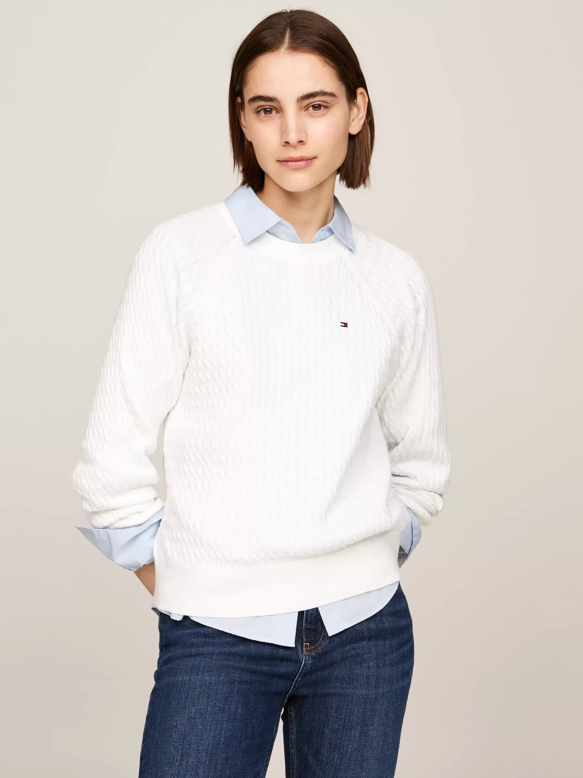 Truien Met Ronde Hals | Truien*Tommy Hilfiger Relaxed Fit Gebreide Trui Met Mini-kabels ECRU