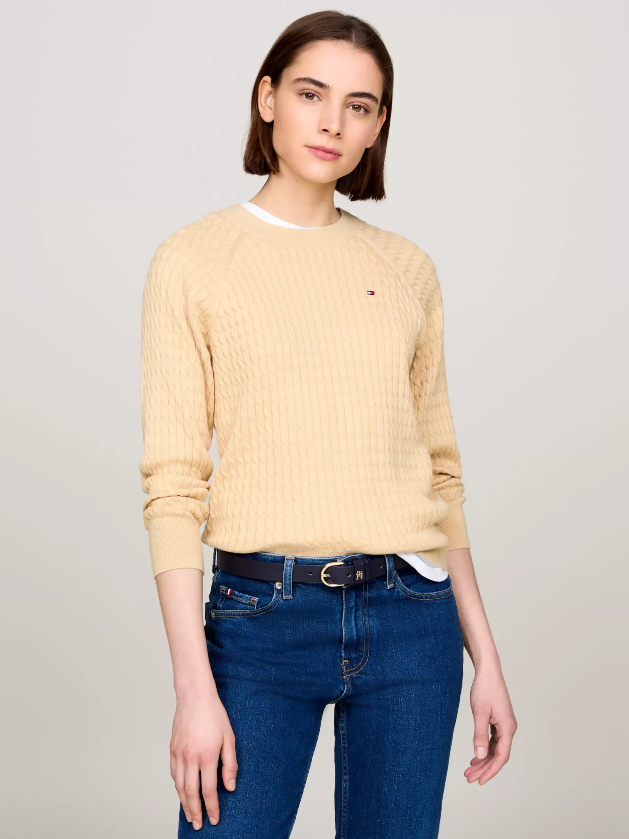 Truien Met Ronde Hals | Truien*Tommy Hilfiger Relaxed Fit Gebreide Trui Met Mini-kabels HARVEST WHEAT