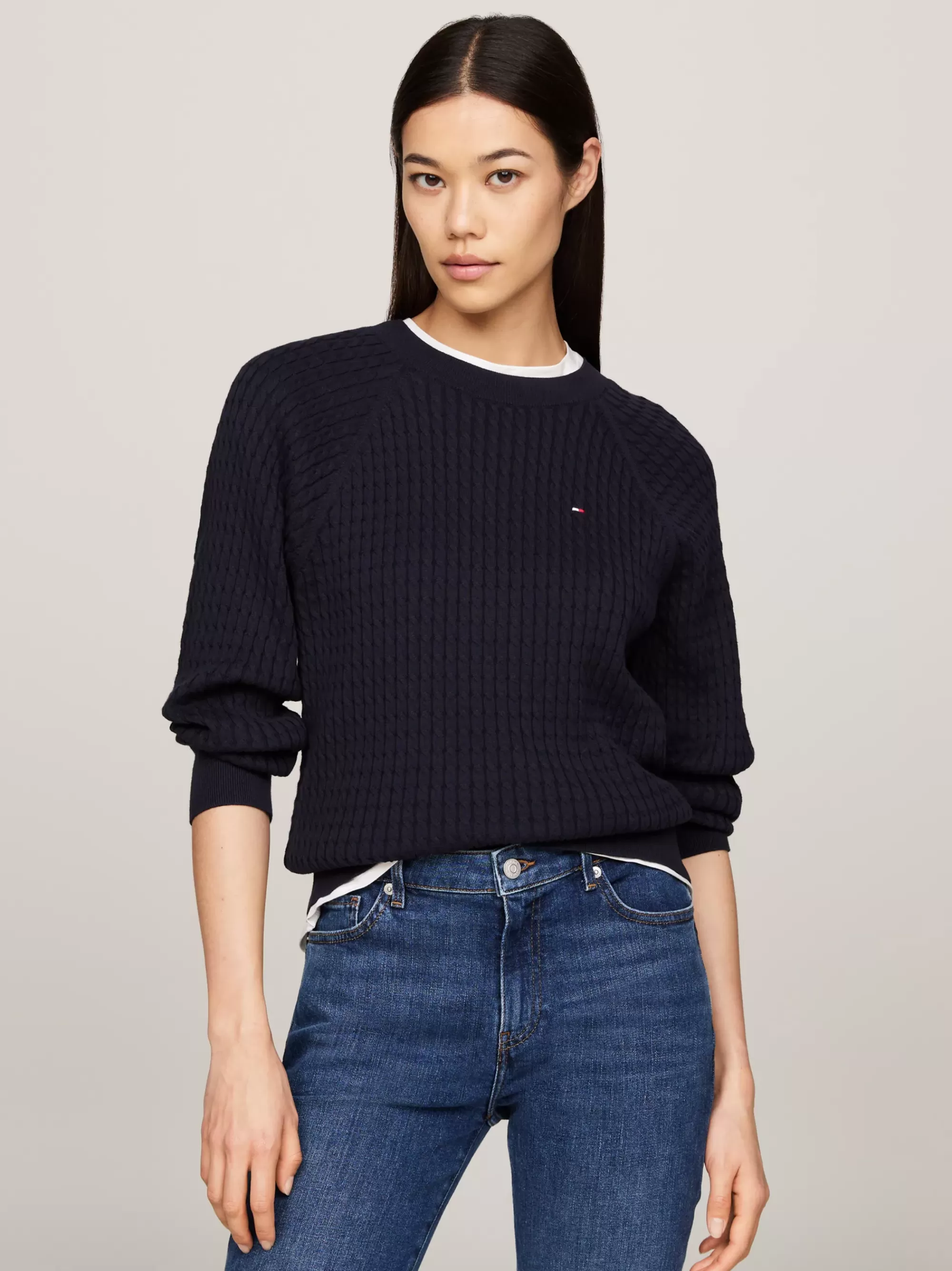 Truien Met Ronde Hals | Truien*Tommy Hilfiger Relaxed Fit Gebreide Trui Met Mini-kabels DESERT SKY