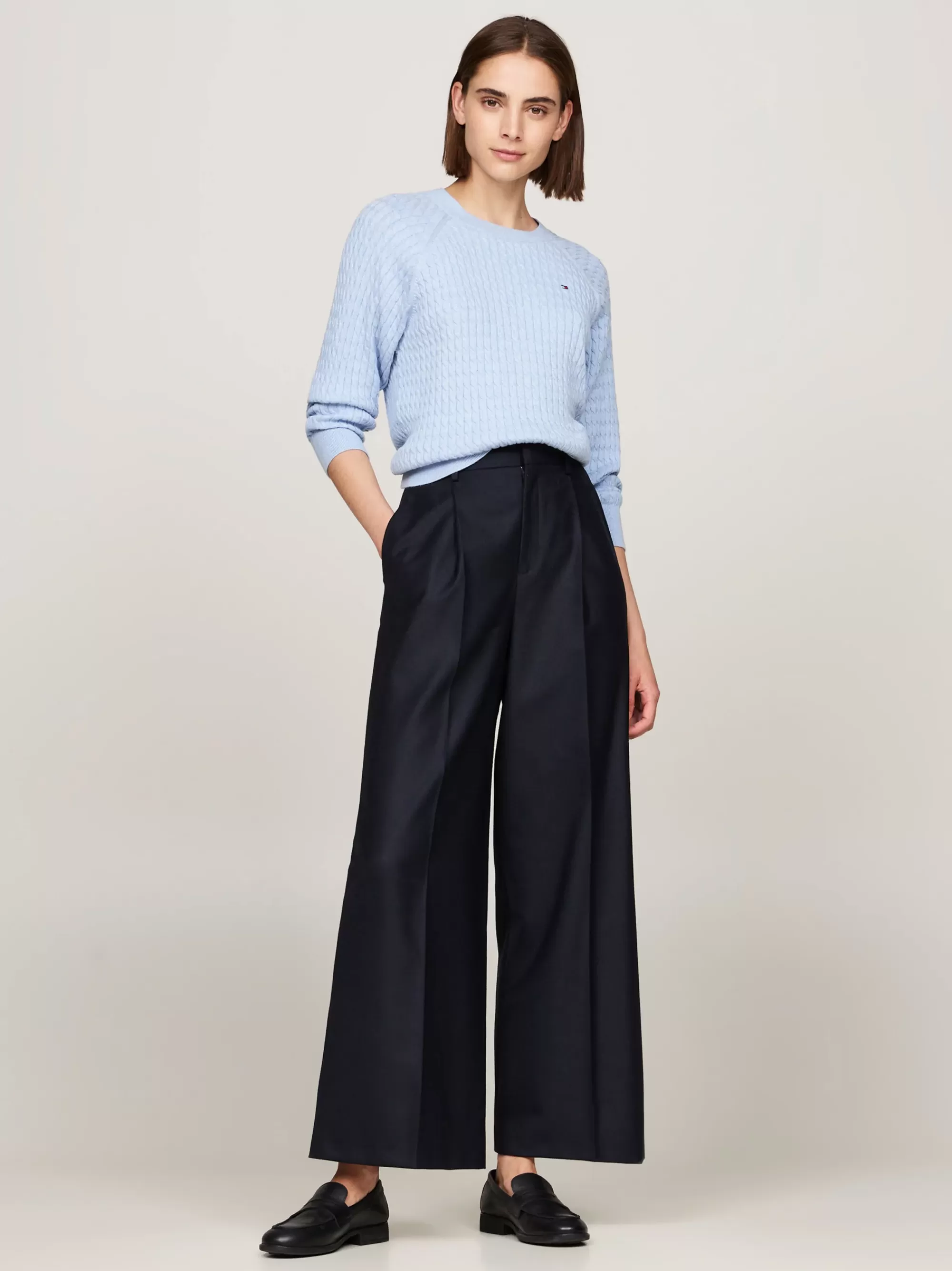 Truien Met Ronde Hals | Truien*Tommy Hilfiger Relaxed Fit Gebreide Trui Met Mini-kabels VESSEL BLUE HEATHER