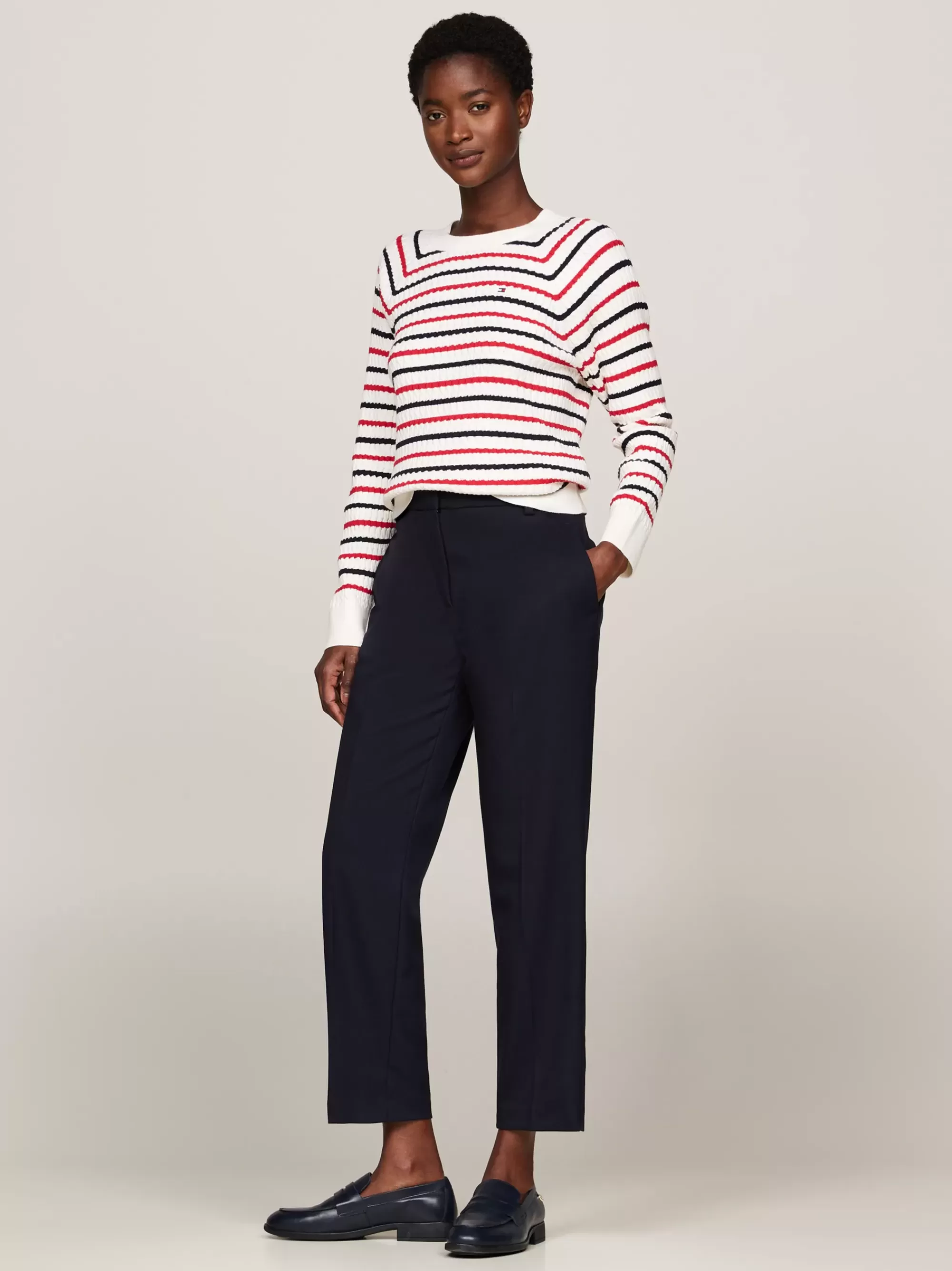 Truien Met Ronde Hals | Truien*Tommy Hilfiger Relaxed Fit Gebreide Trui Met Mini-kabels RWB STRIPE