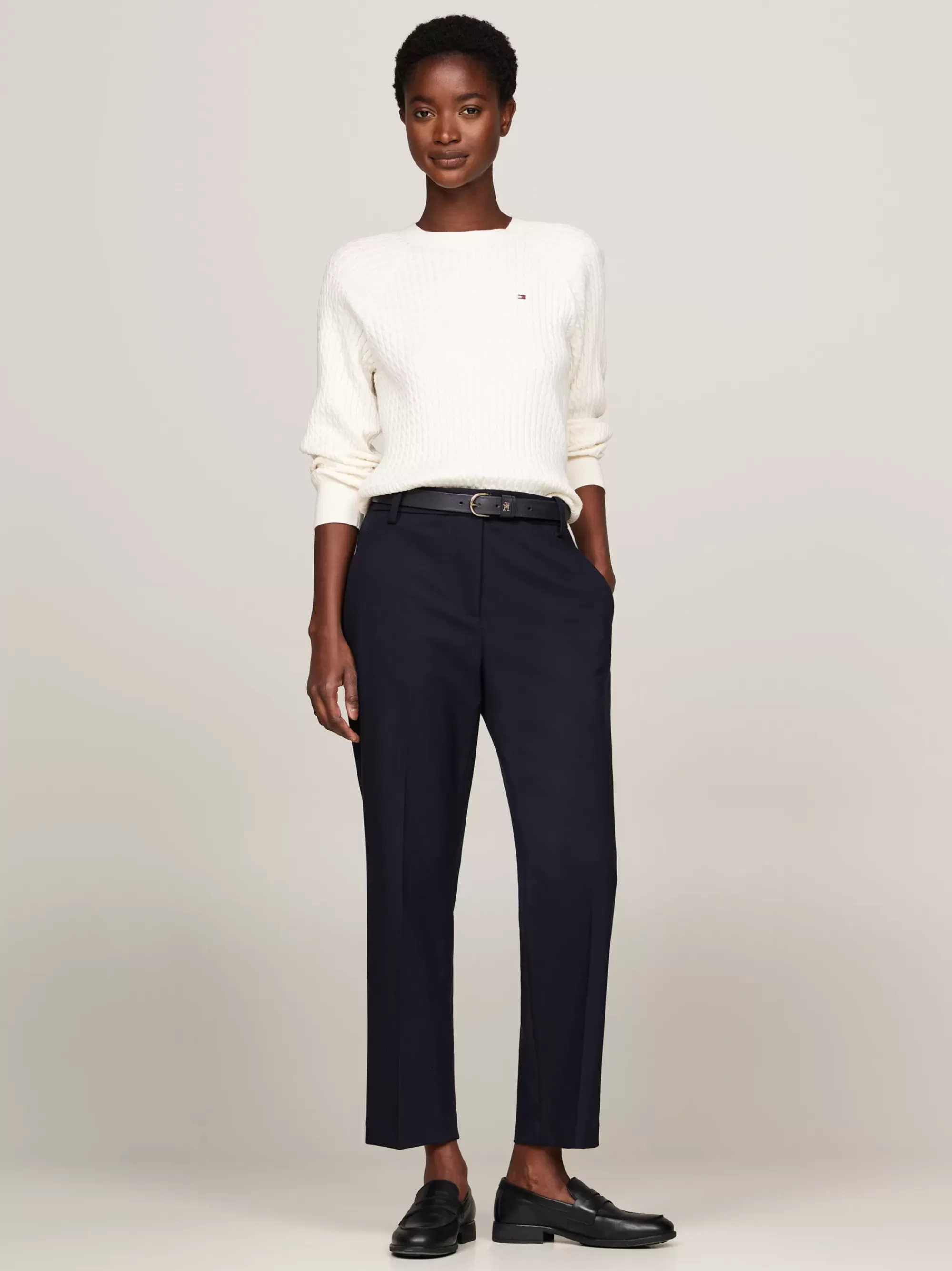 Truien Met Ronde Hals | Truien*Tommy Hilfiger Relaxed Fit Gebreide Trui Met Mini-kabels IVORY PETAL