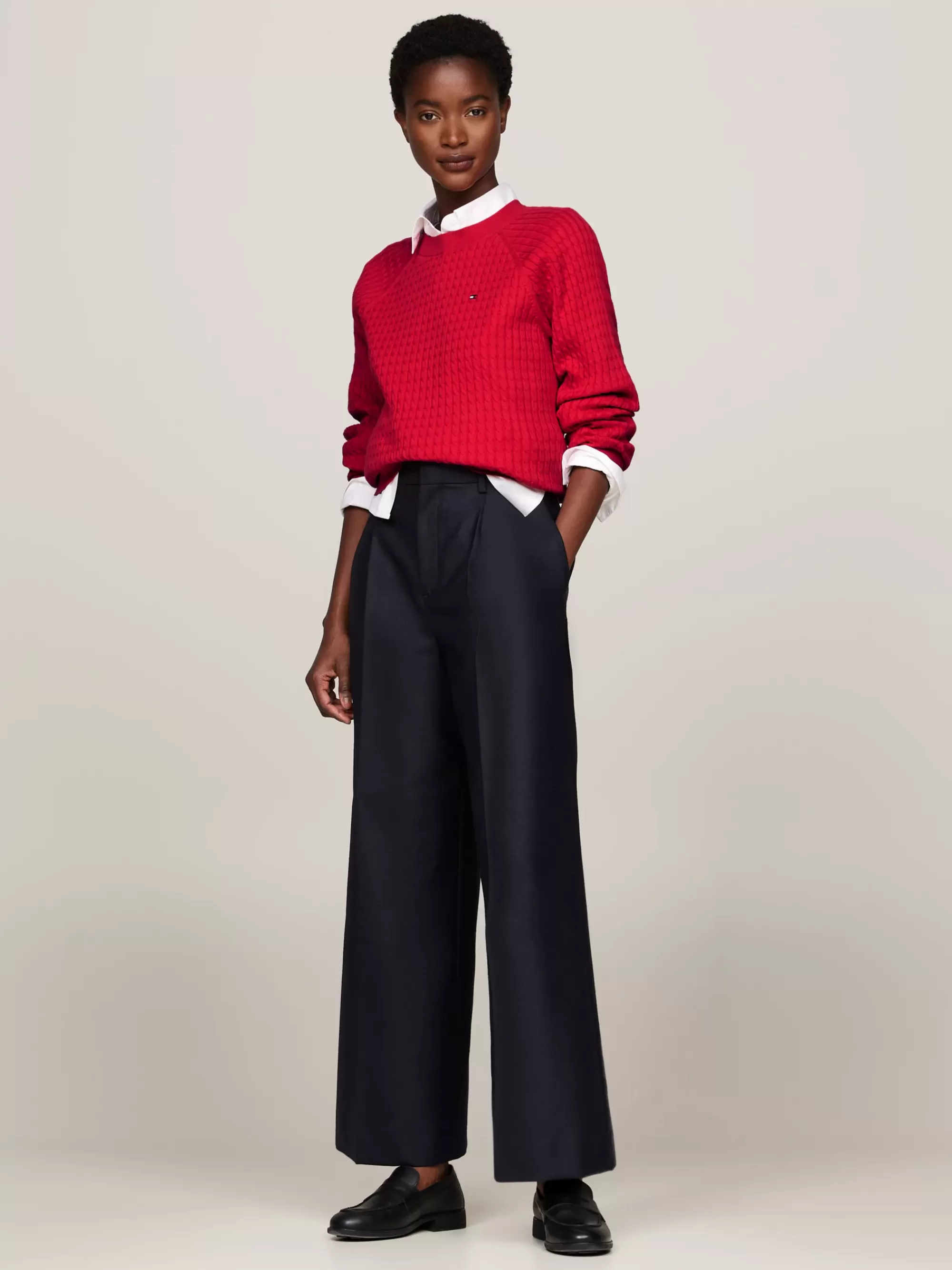 Truien Met Ronde Hals | Truien*Tommy Hilfiger Relaxed Fit Gebreide Trui Met Mini-kabels PRIMARY RED