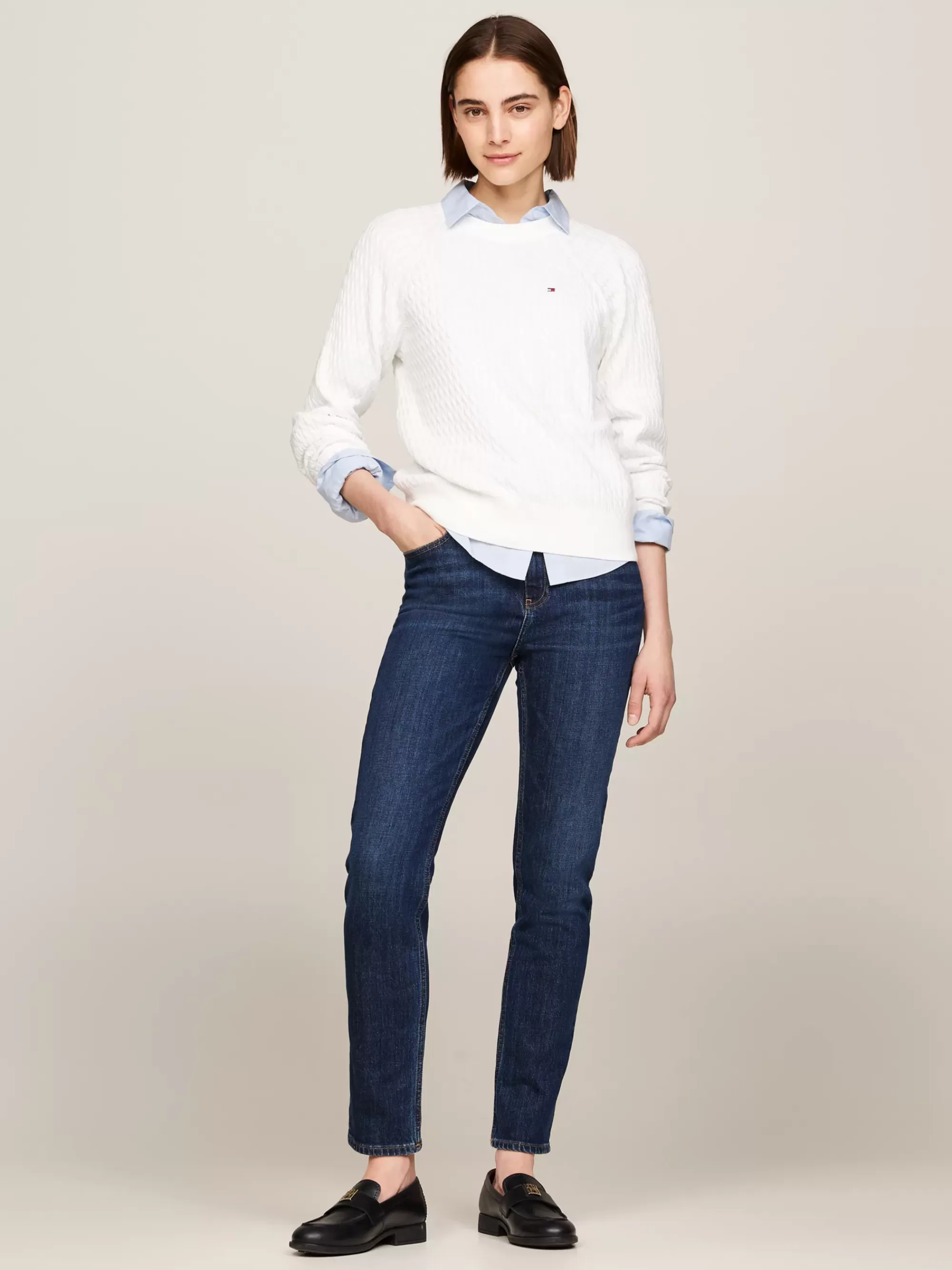 Truien Met Ronde Hals | Truien*Tommy Hilfiger Relaxed Fit Gebreide Trui Met Mini-kabels ECRU