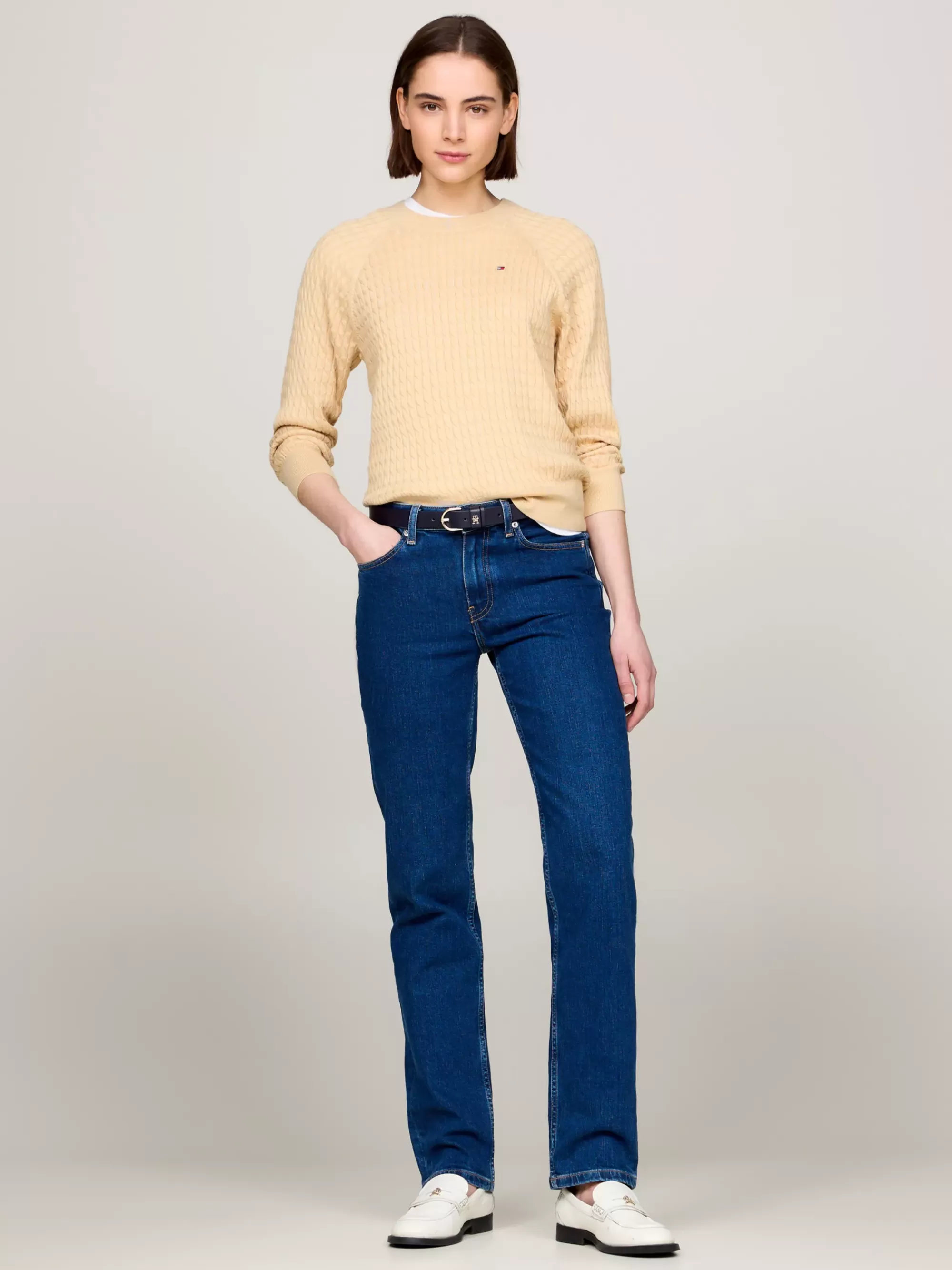 Truien Met Ronde Hals | Truien*Tommy Hilfiger Relaxed Fit Gebreide Trui Met Mini-kabels HARVEST WHEAT