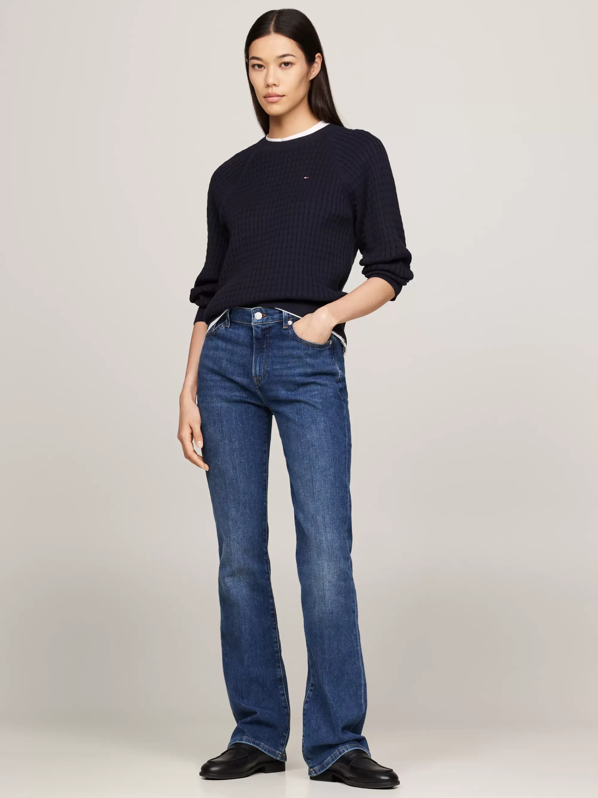 Truien Met Ronde Hals | Truien*Tommy Hilfiger Relaxed Fit Gebreide Trui Met Mini-kabels DESERT SKY