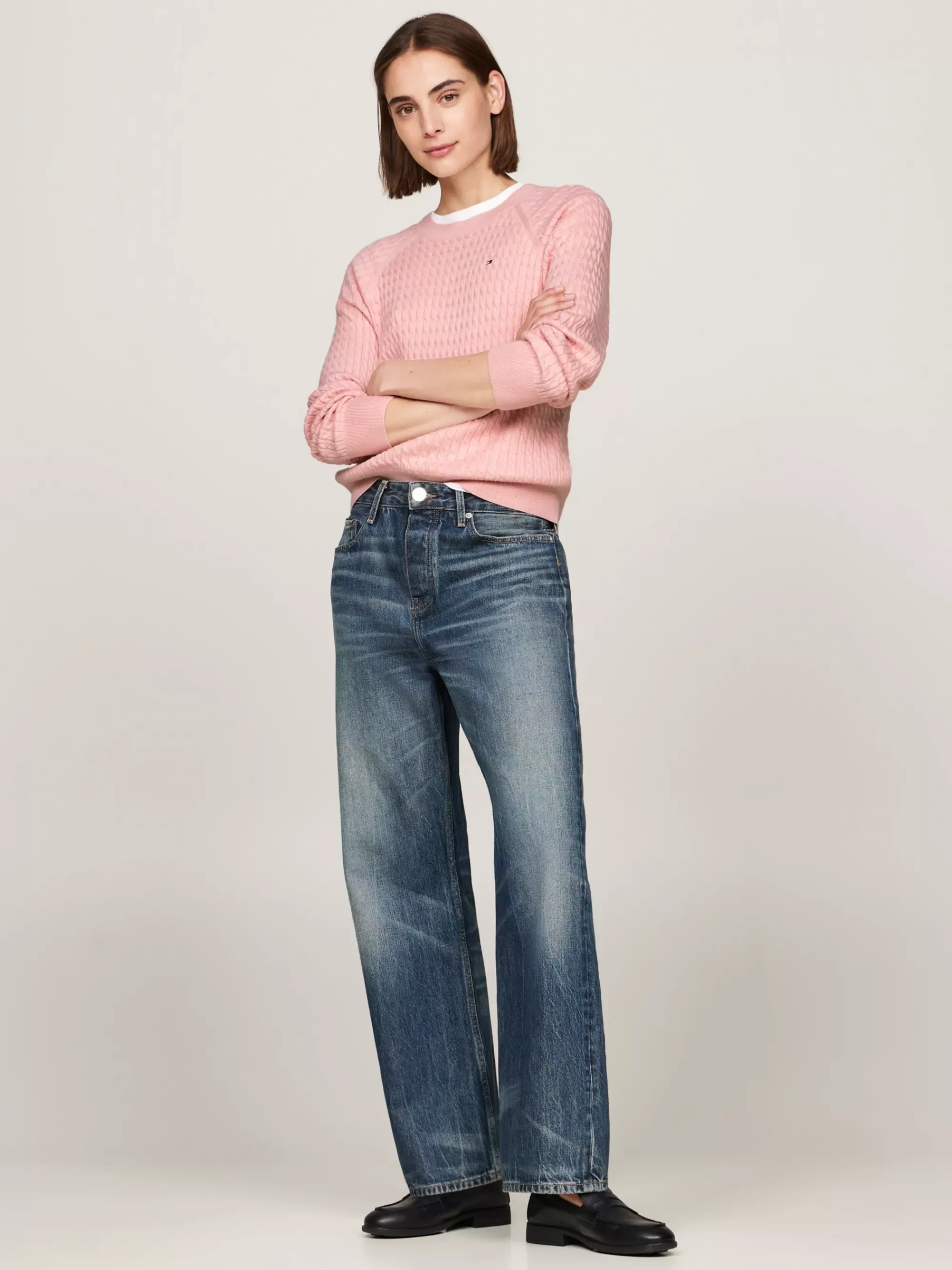 Truien Met Ronde Hals | Truien*Tommy Hilfiger Relaxed Fit Gebreide Trui Met Mini-kabels DELICATE PINK HEATHER