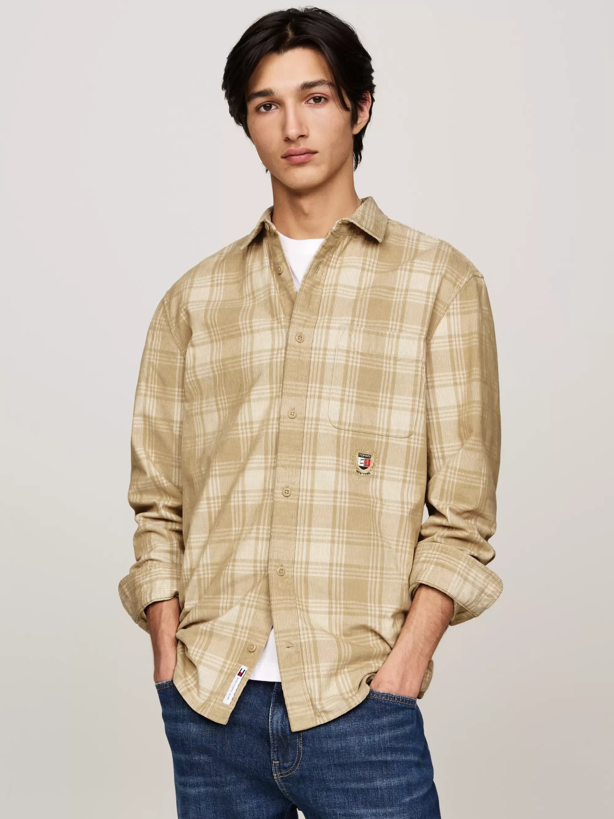 Overhemden*Tommy Hilfiger Relaxed Fit Geruit Overhemd Met Embleem GENTLE GOLD