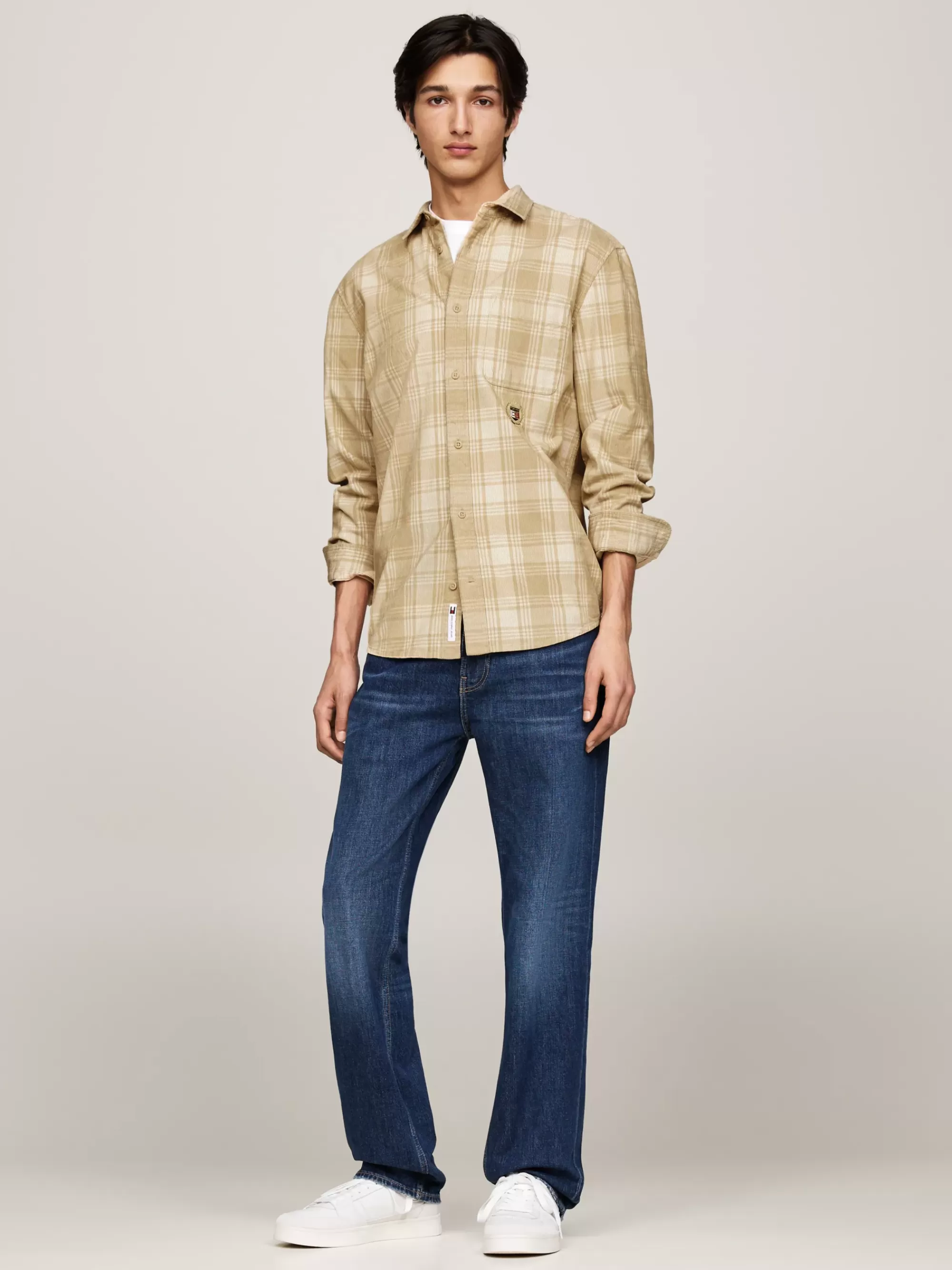 Overhemden*Tommy Hilfiger Relaxed Fit Geruit Overhemd Met Embleem GENTLE GOLD