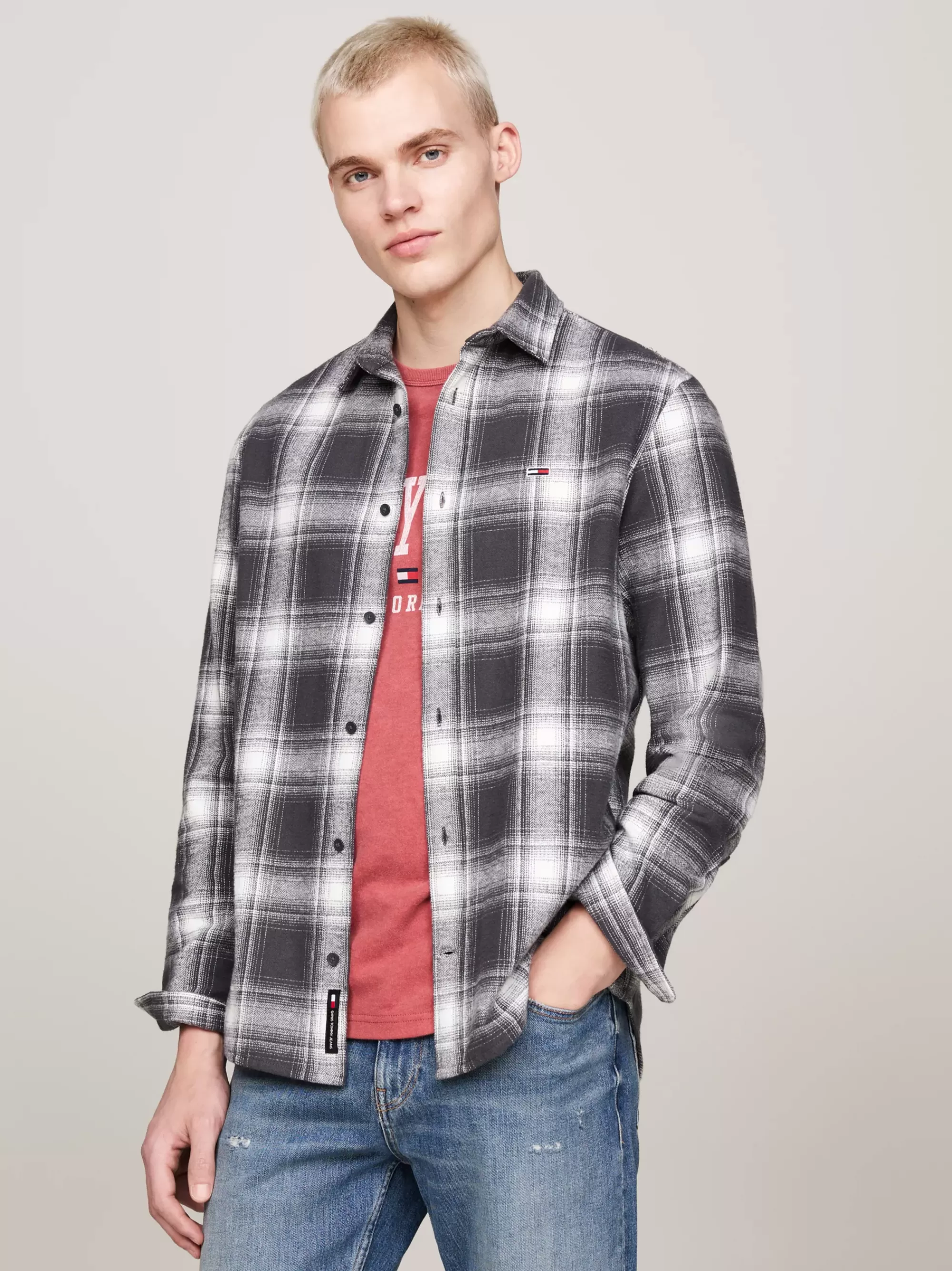 Overhemden*Tommy Hilfiger Relaxed Fit Geruit Overhemd Van Flanel NEW CHARCOAL CHECK