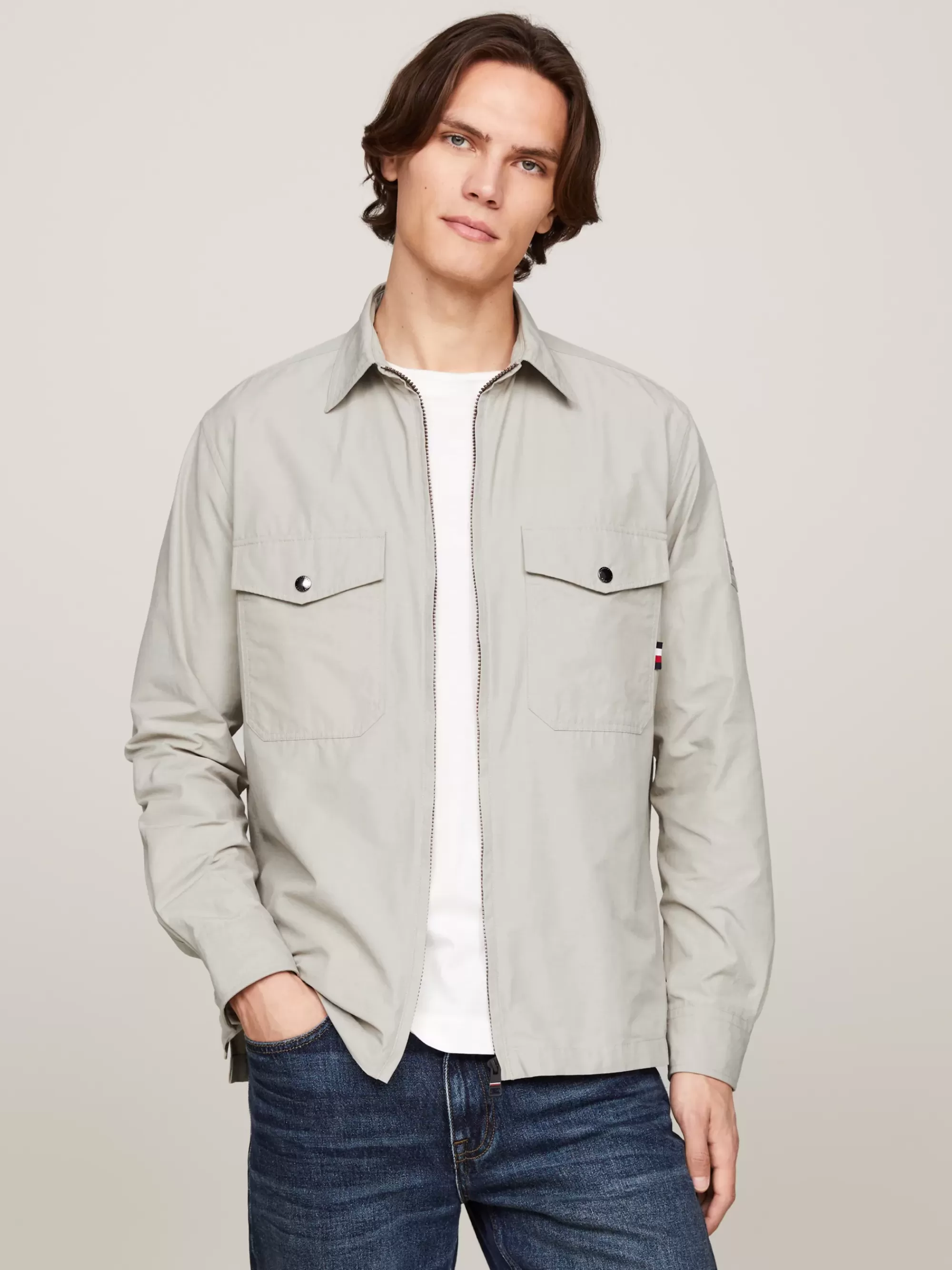 Jassen & Jacks*Tommy Hilfiger Relaxed Fit Getextureerd Overshirt Met Rits STONE