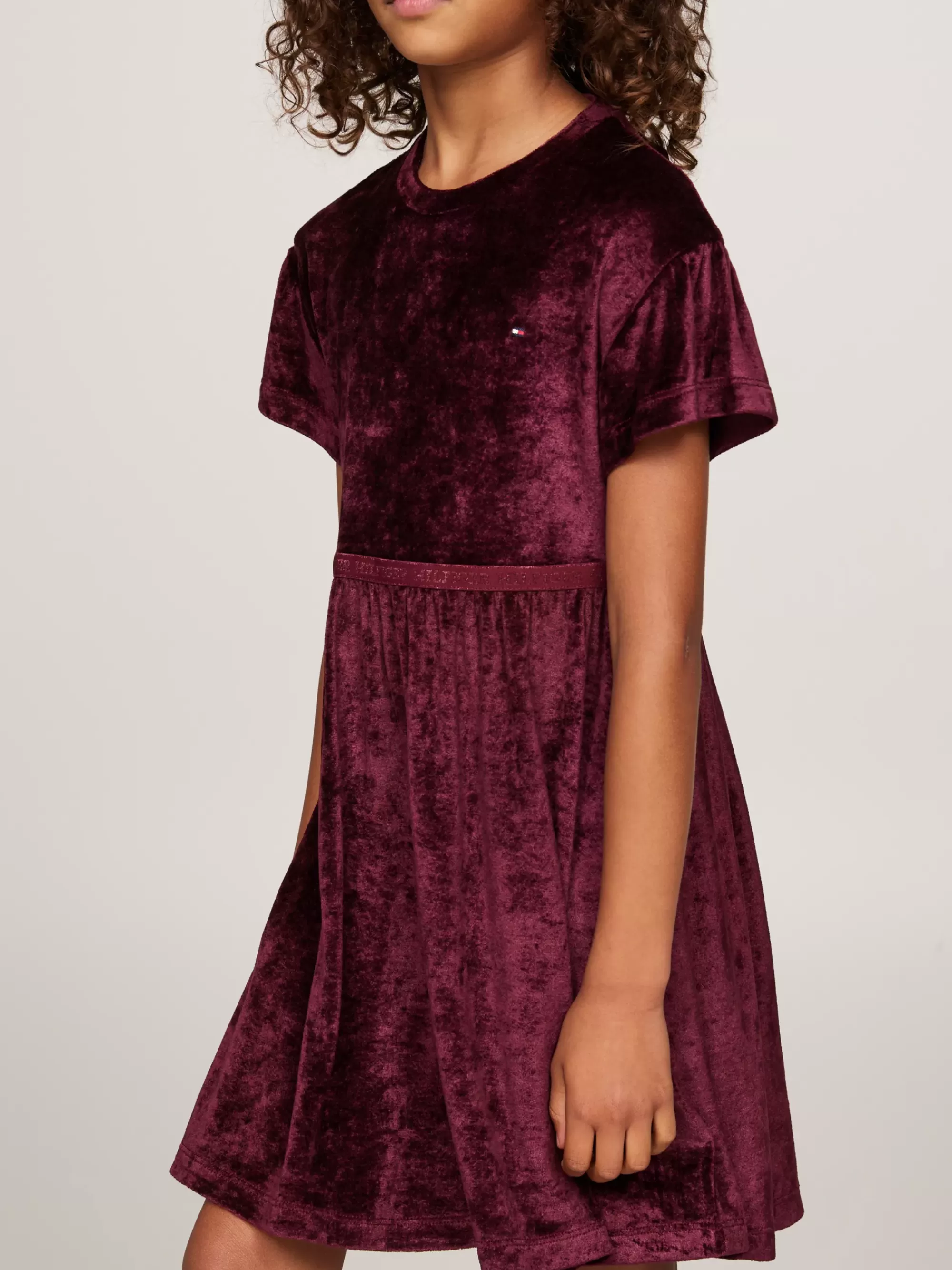 Jurken*Tommy Hilfiger Relaxed Fit Jurk Van Velours Met Korte Mouwen DEEP ROUGE