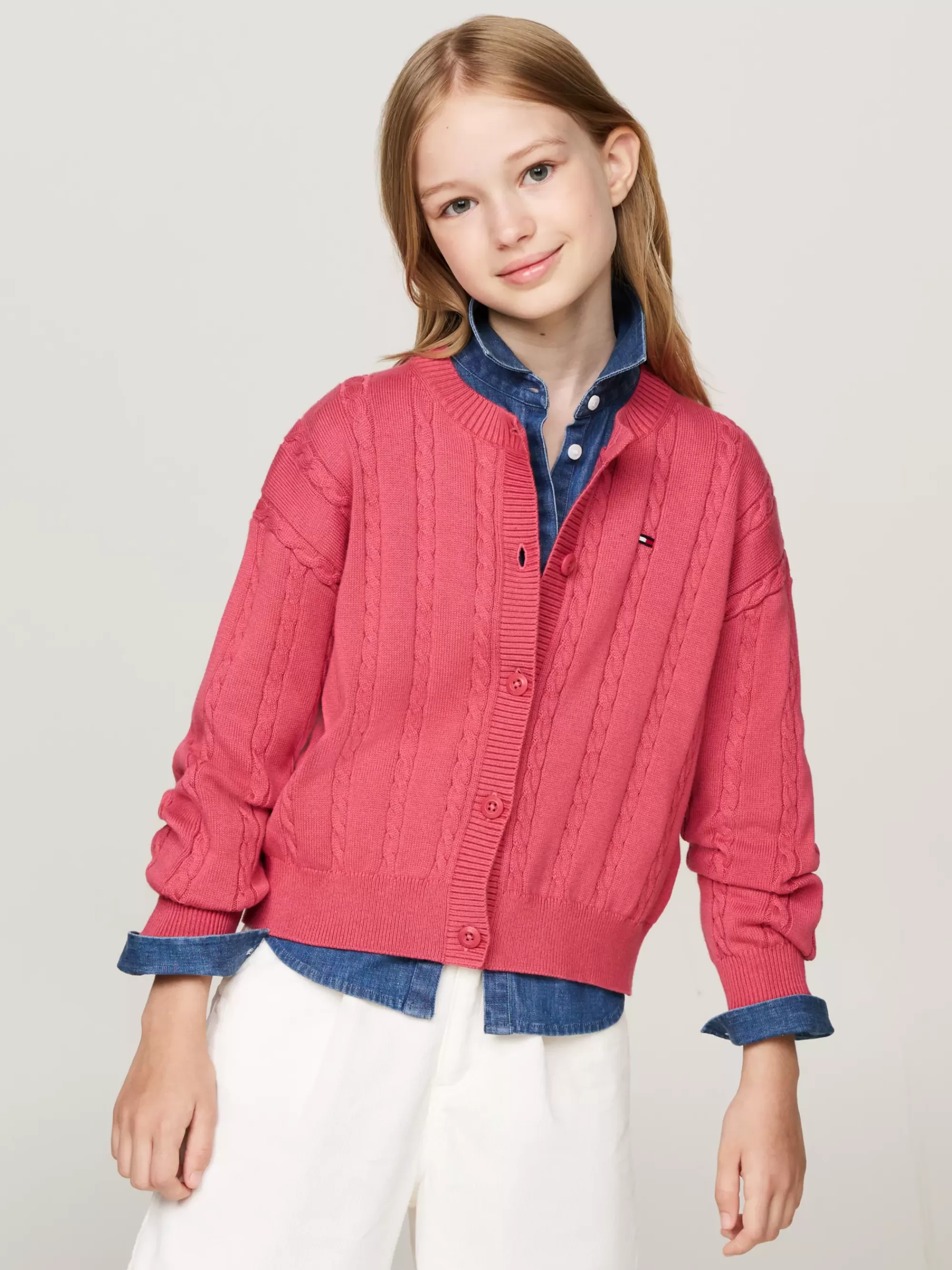 Truien & Vesten*Tommy Hilfiger Relaxed Fit Kabelgebreid Vest HERITAGE PINK