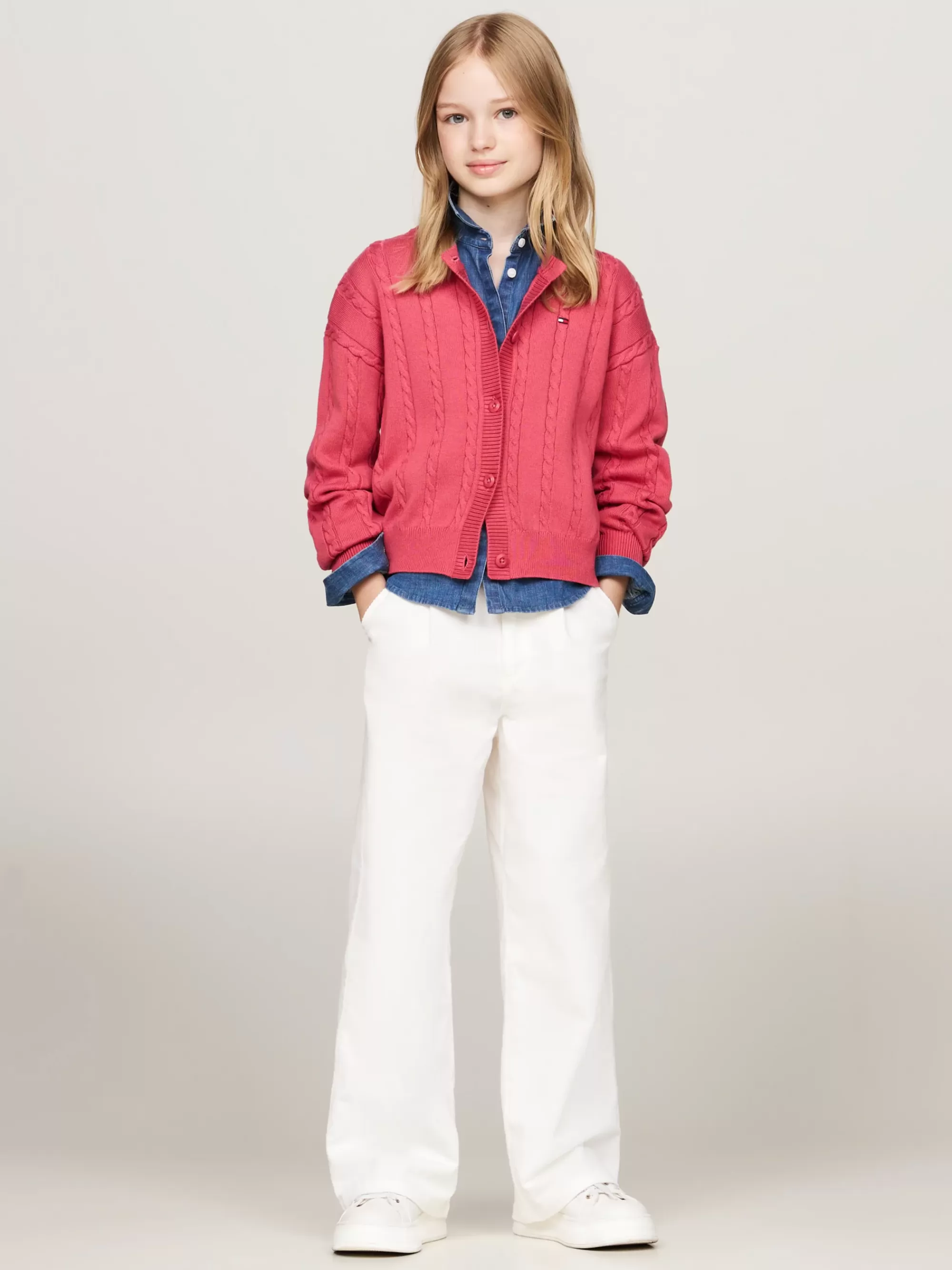 Truien & Vesten*Tommy Hilfiger Relaxed Fit Kabelgebreid Vest HERITAGE PINK