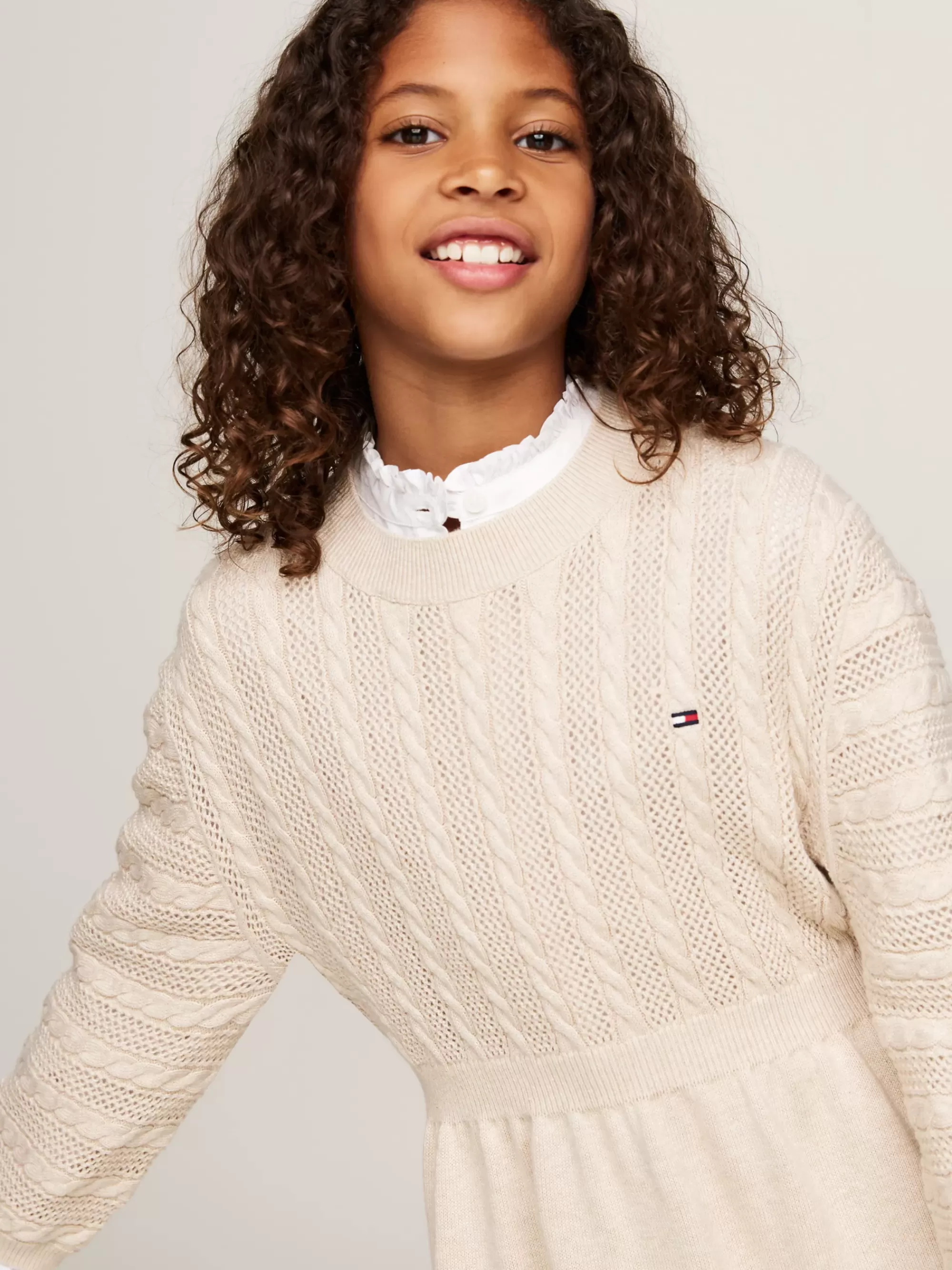 Jurken*Tommy Hilfiger Relaxed Fit Kabelgebreide Sweaterjurk HEATHERED OAT